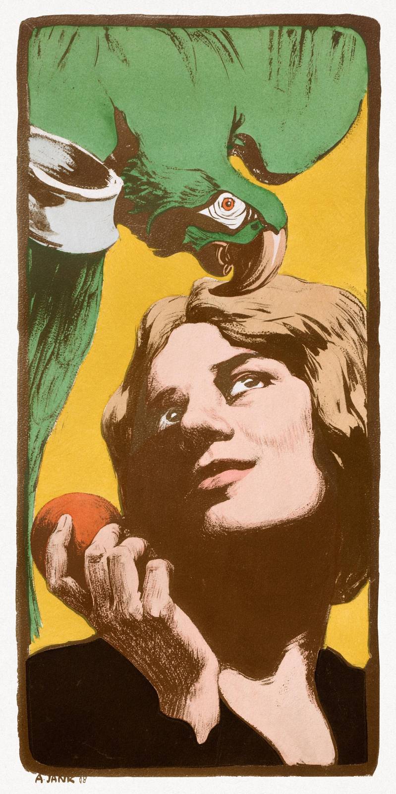 Vintage Parrot & Woman Portrait Wall Art