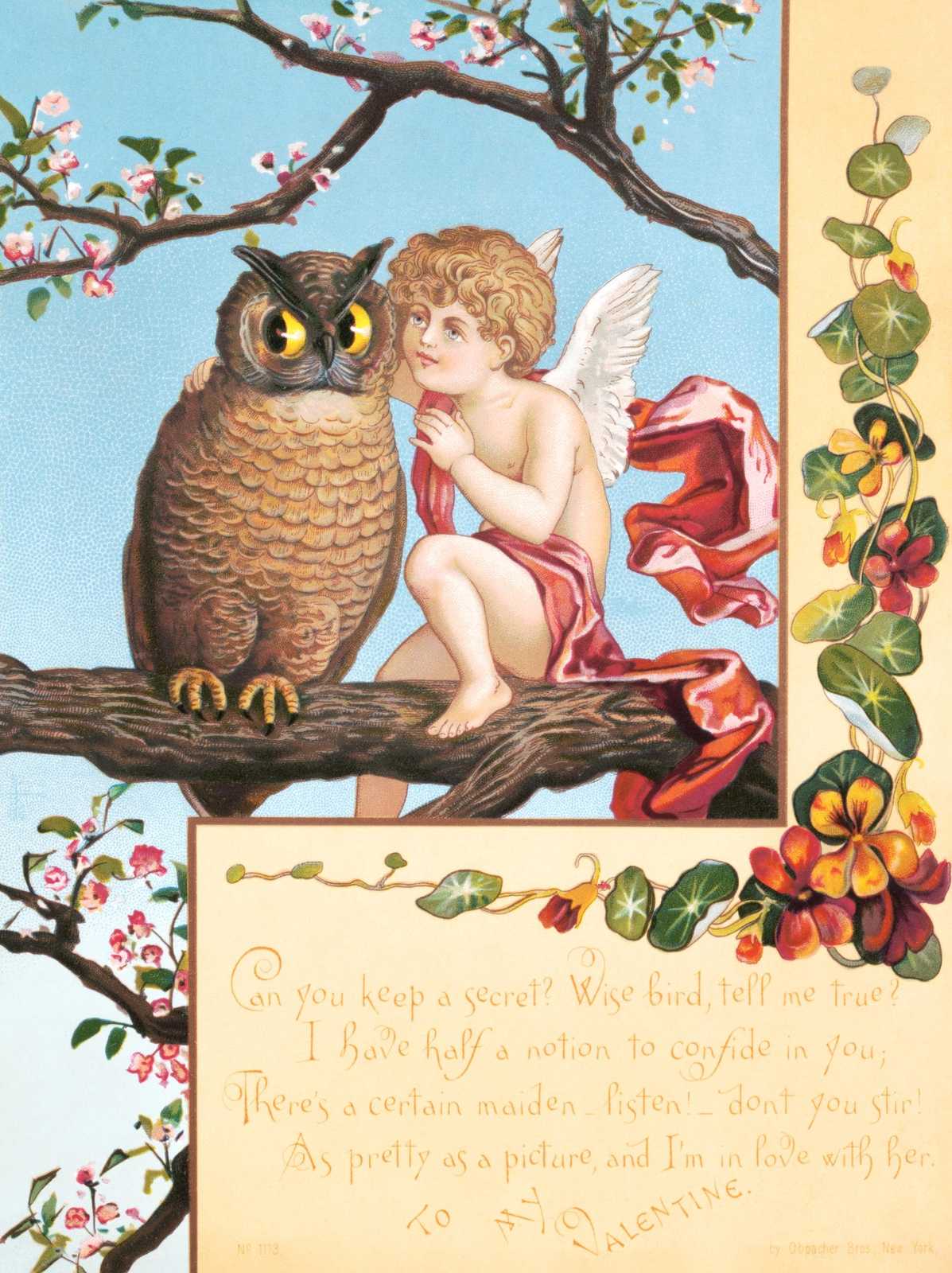 Vintage Cupid & Owl Secret Valentine Wall Art