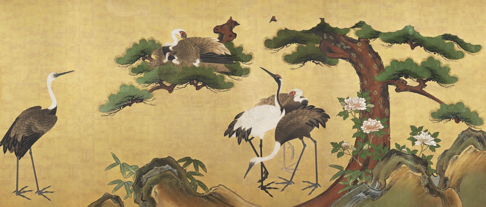Elegant Cranes & Pine Tree Japanese Art Wall Art