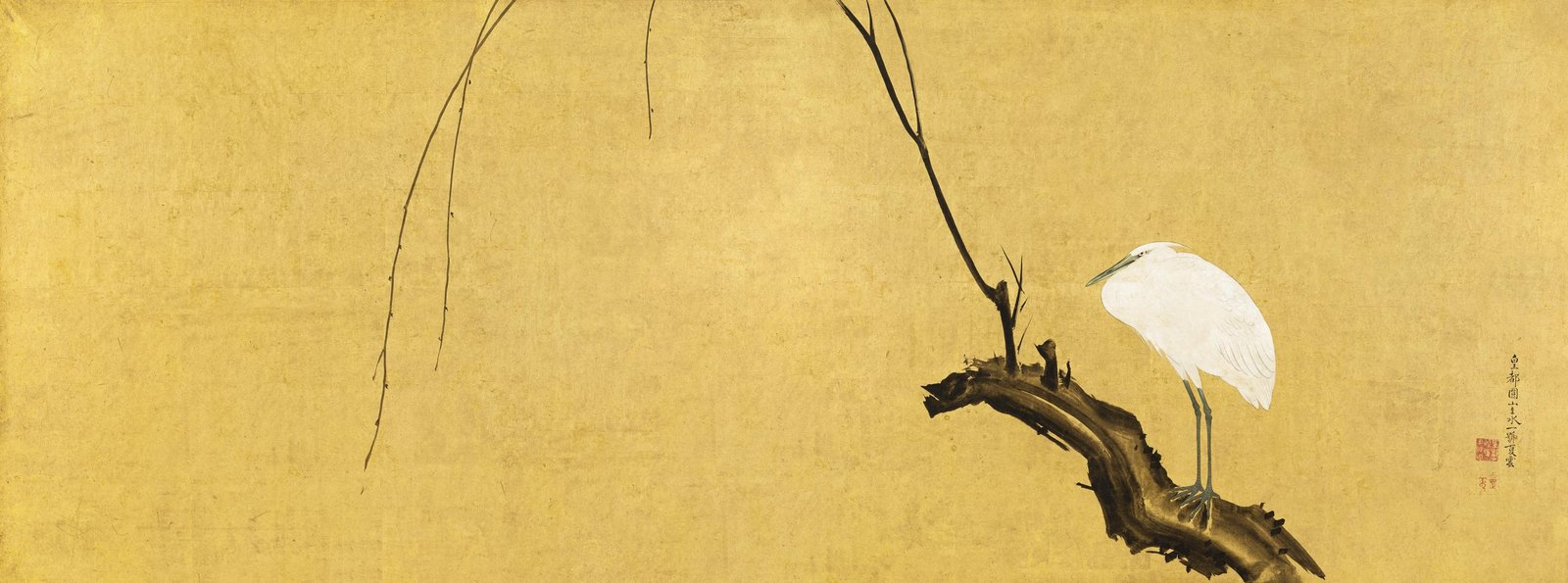 Elegant White Egret Zen Scroll Wall Art