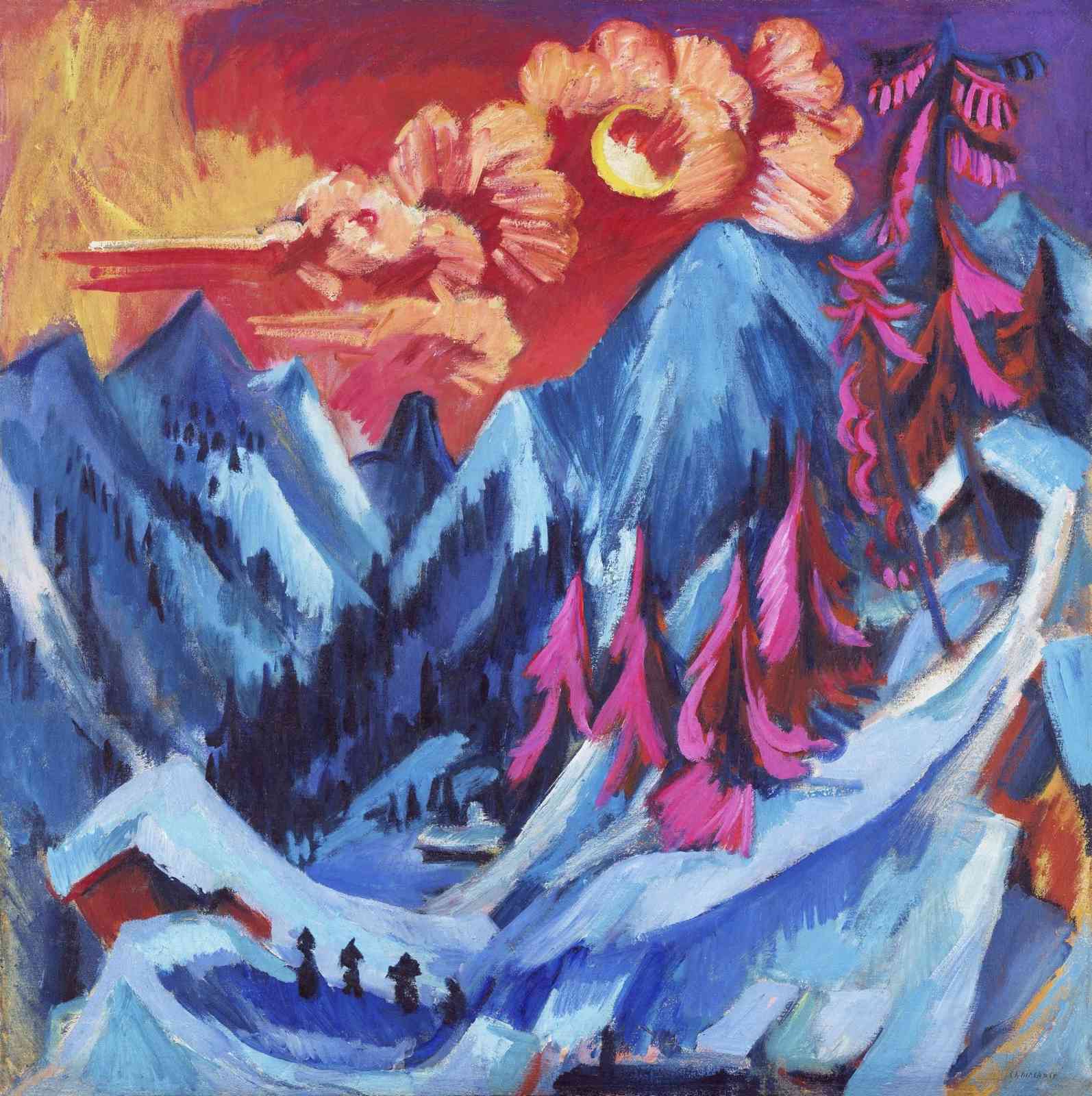 Vibrant Mountain Sunset Expressionist Wall Art