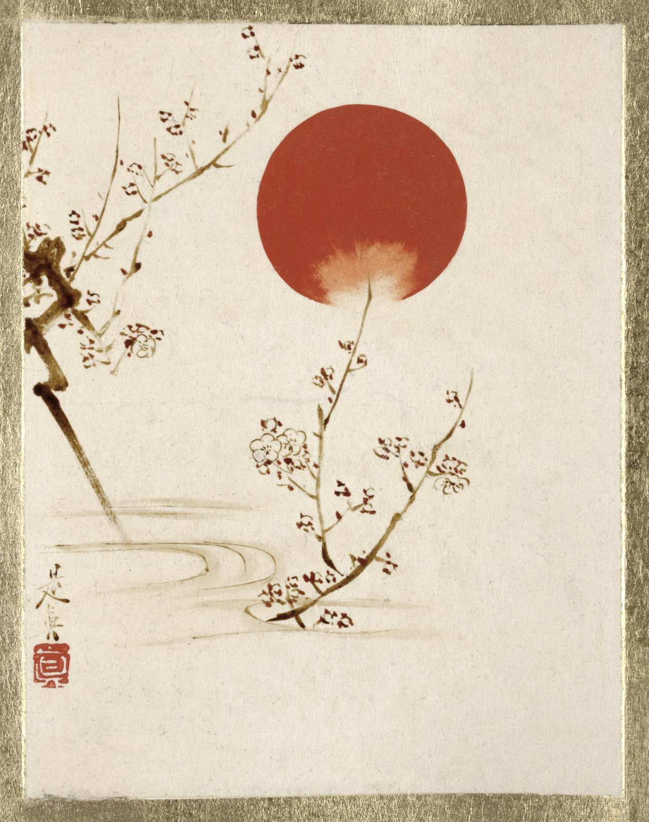 Zen Plum Blossom & Red Sun Wall Art