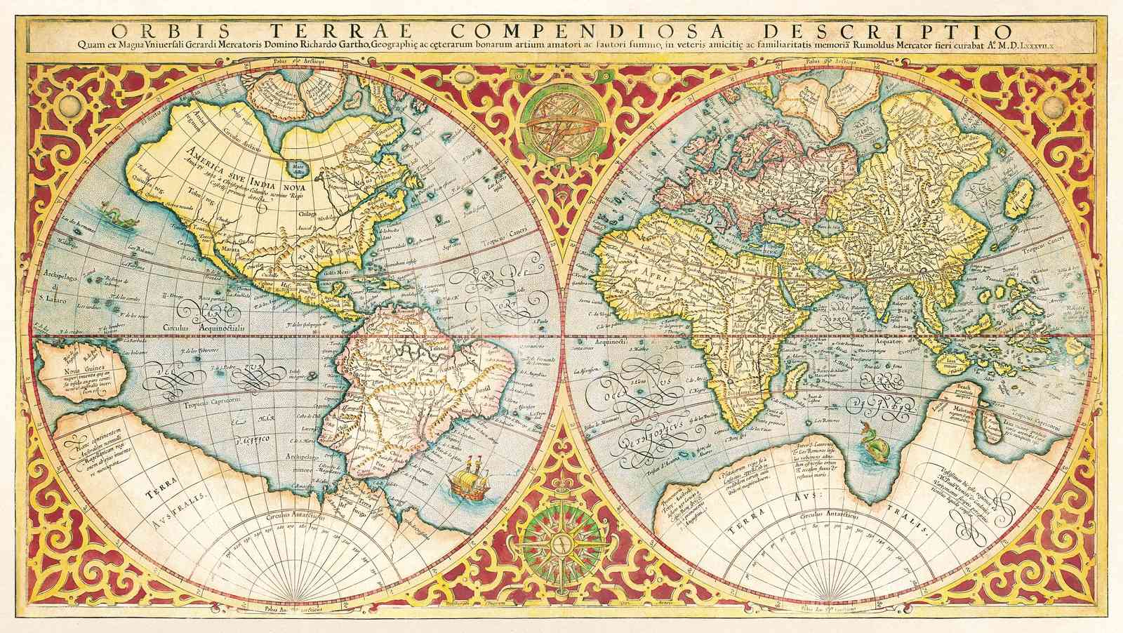 Vintage World Map Antique Geography Wall Art