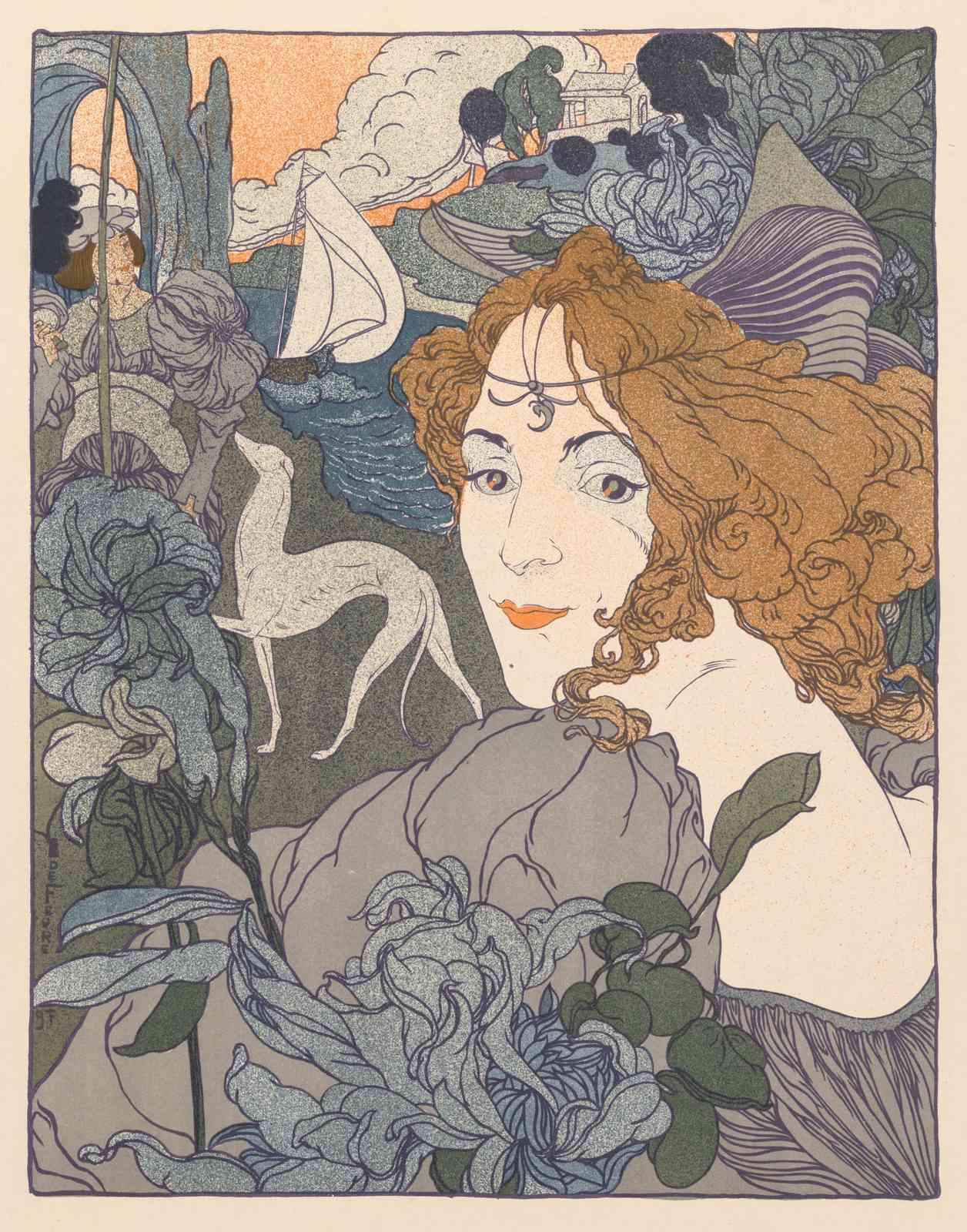 Art Nouveau Elegance Lady & Dog Wall Art