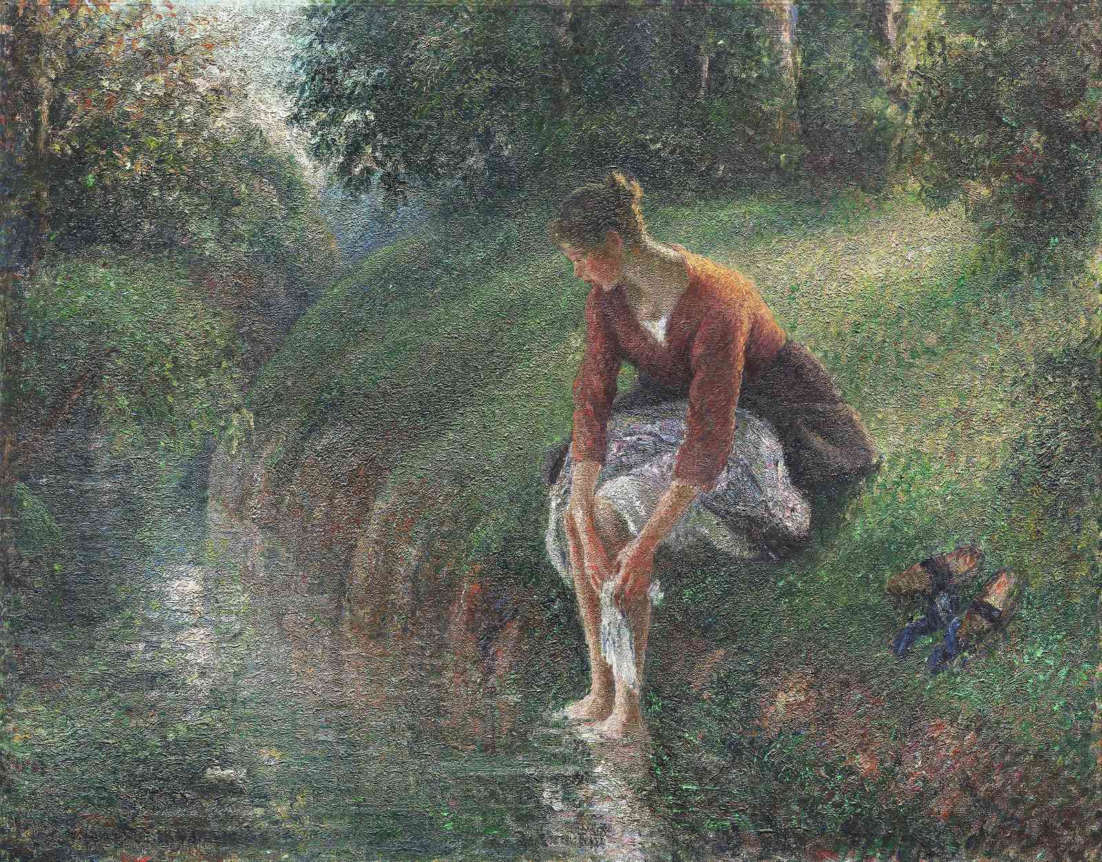 Serene Washer Woman by Water Wall Art