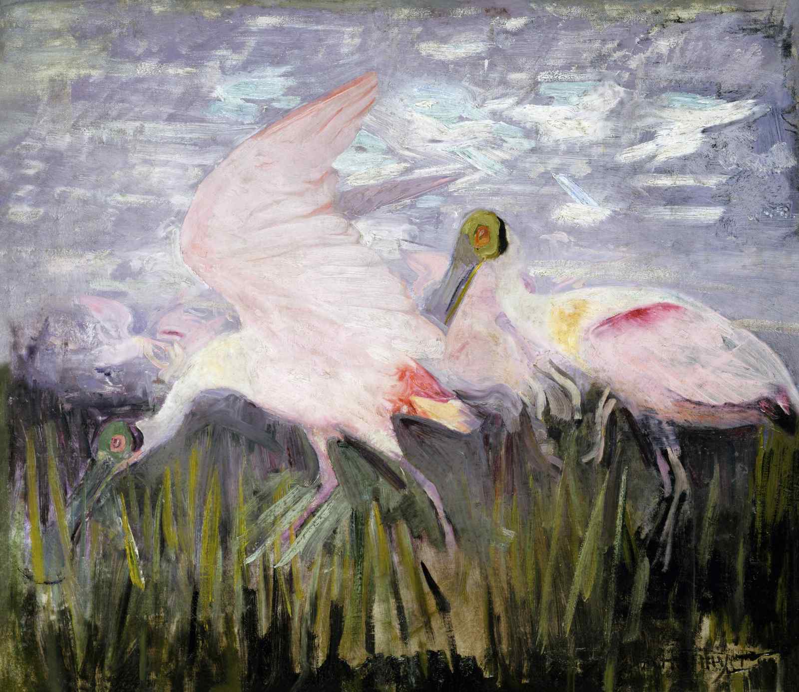 Impressionist Pink Flamingos Marsh Wall Art
