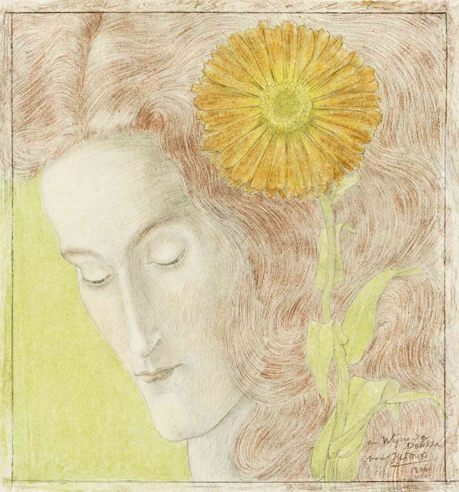 Serene Floral Portrait Woman Wall Art