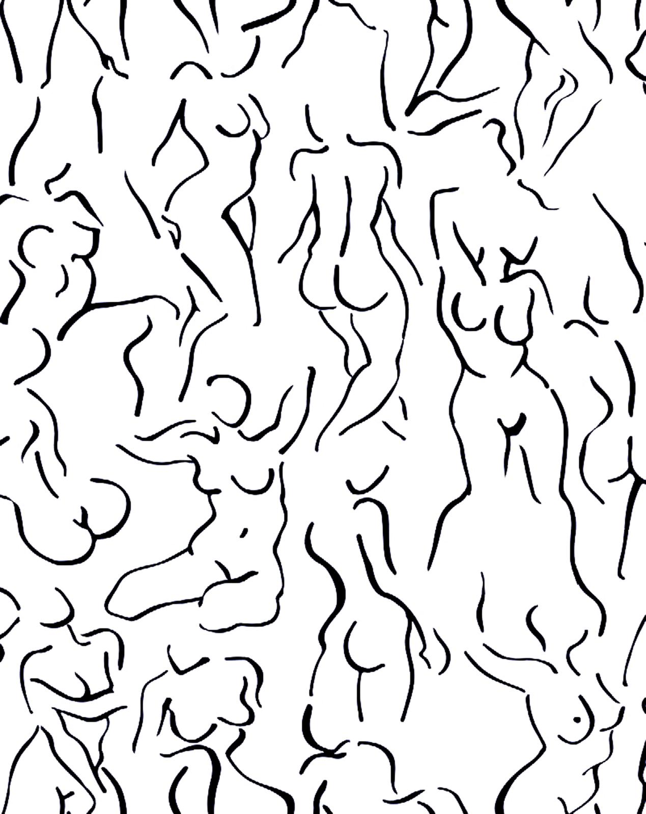 Abstract Nude Figures Line Art Wall Art
