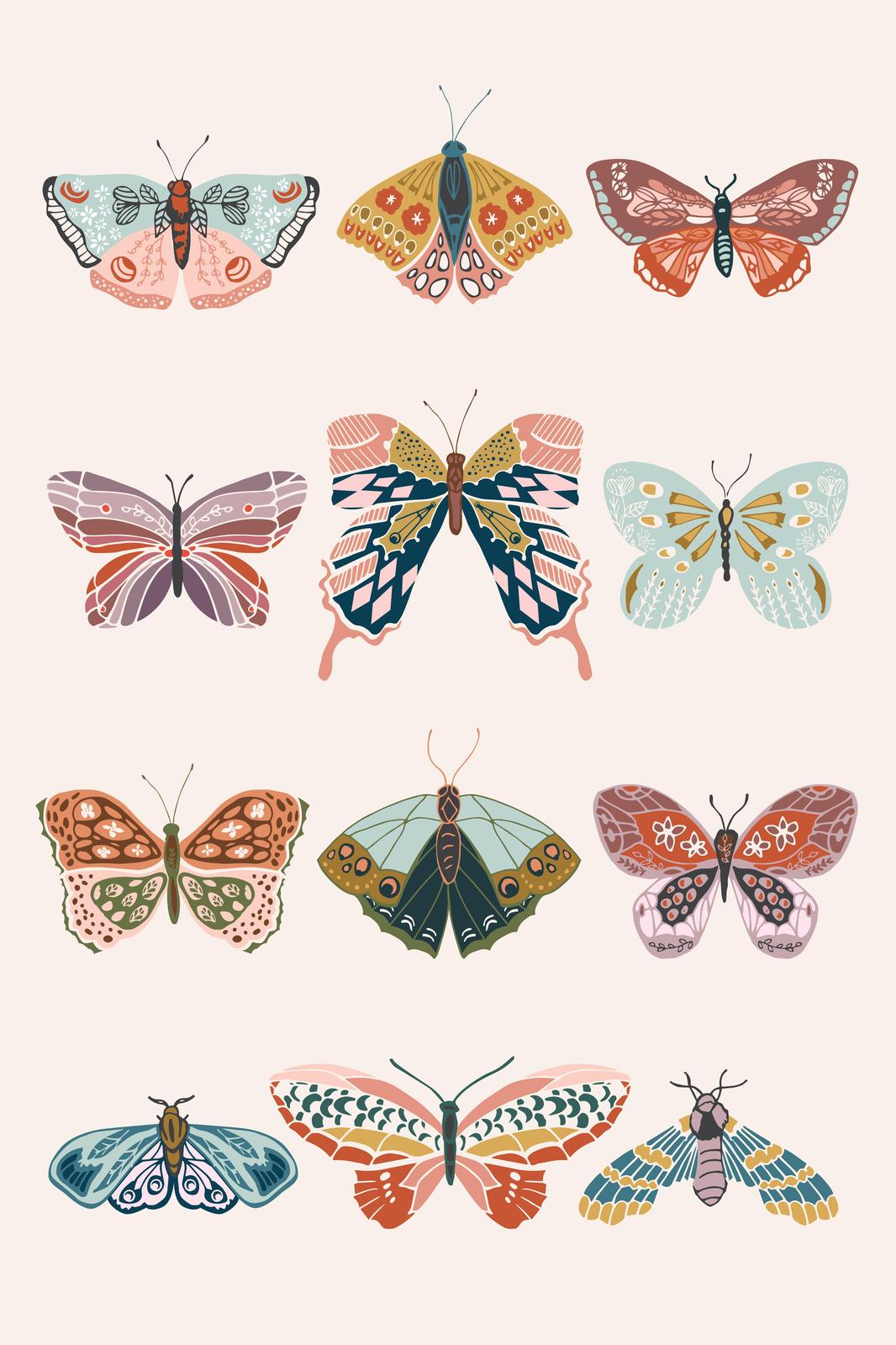 Boho Butterfly Collage Wall Art