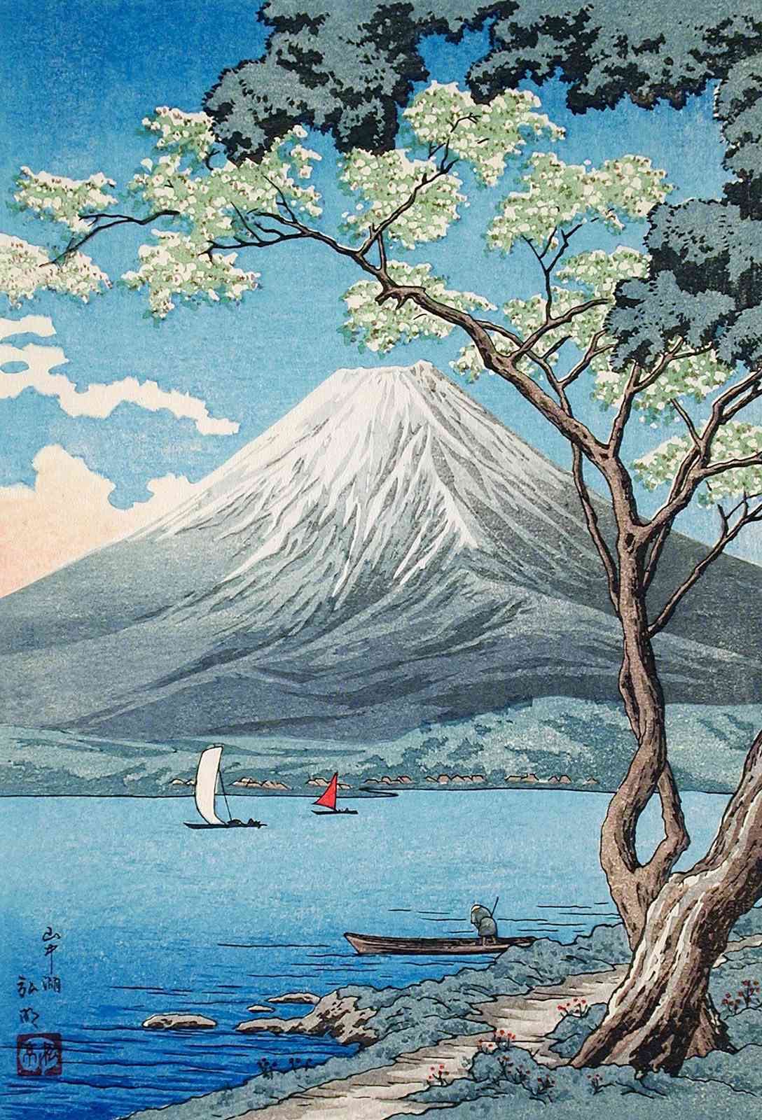 Serene Fuji Landscape Cherry Blossom Wall Art