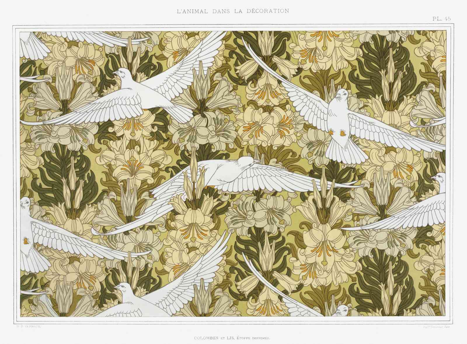 Art Nouveau Doves & Lilies Wall Art