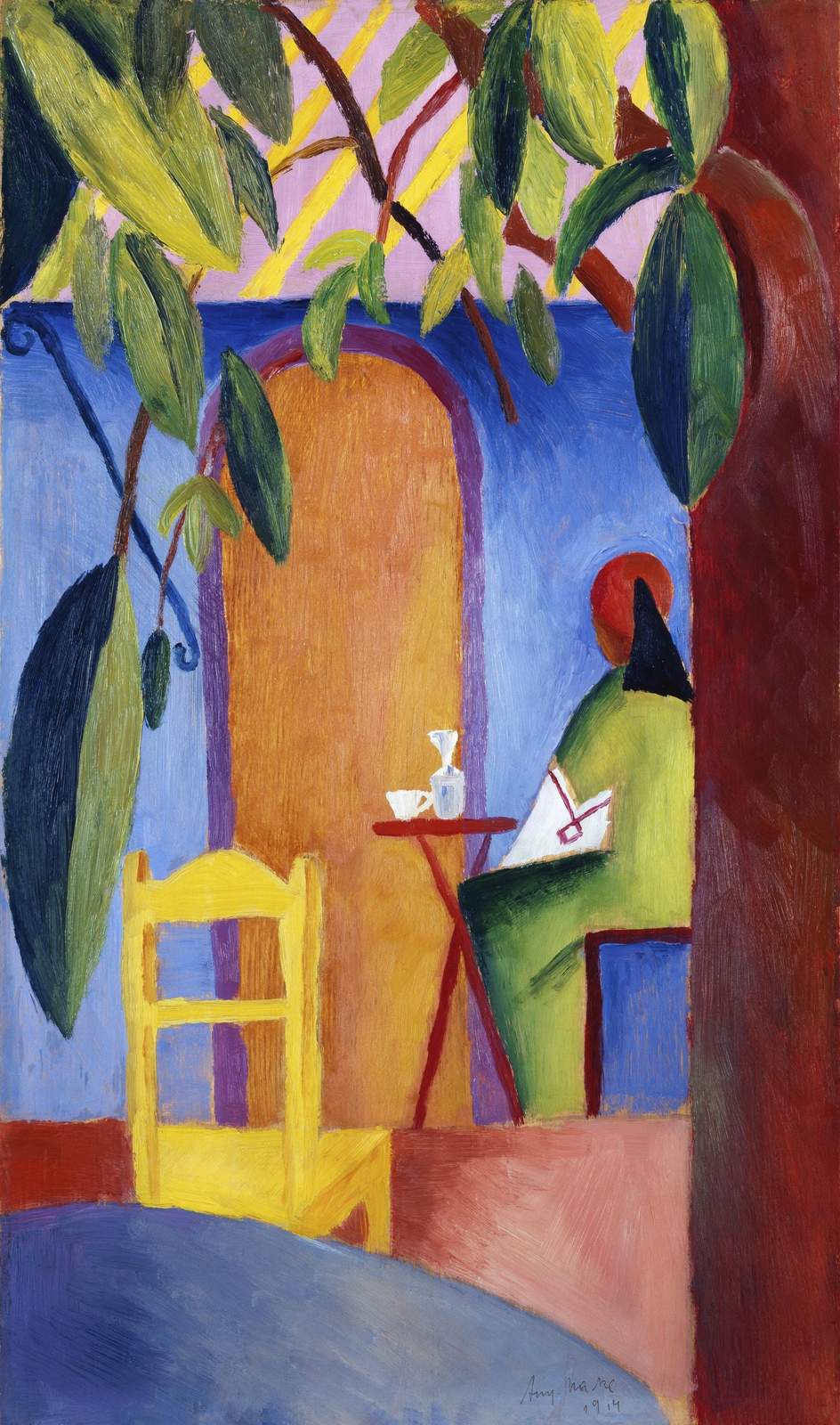 Vibrant Cafe Scene Yellow Chair Wall Art