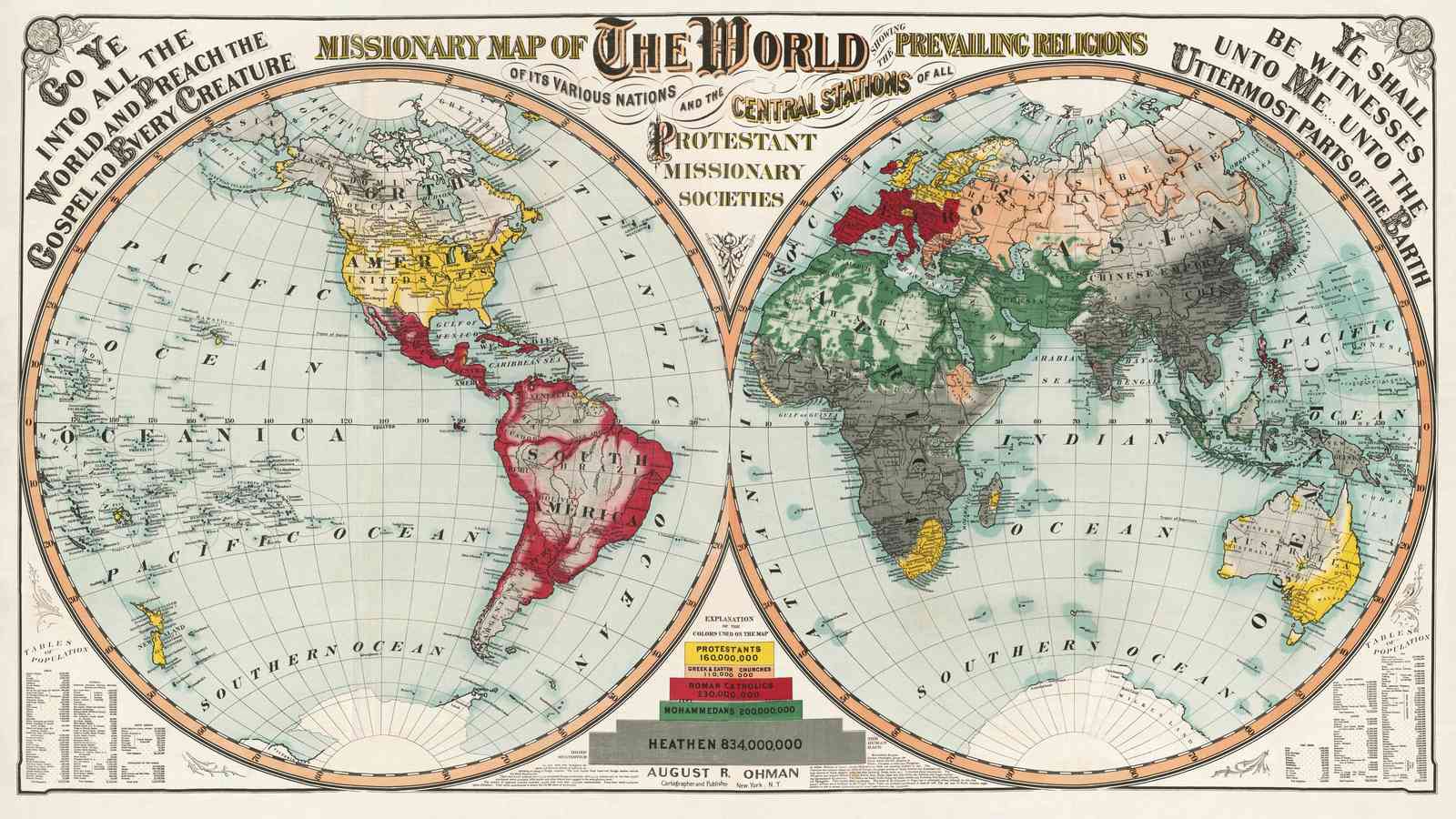 Vintage Missionary World Map Wall Art