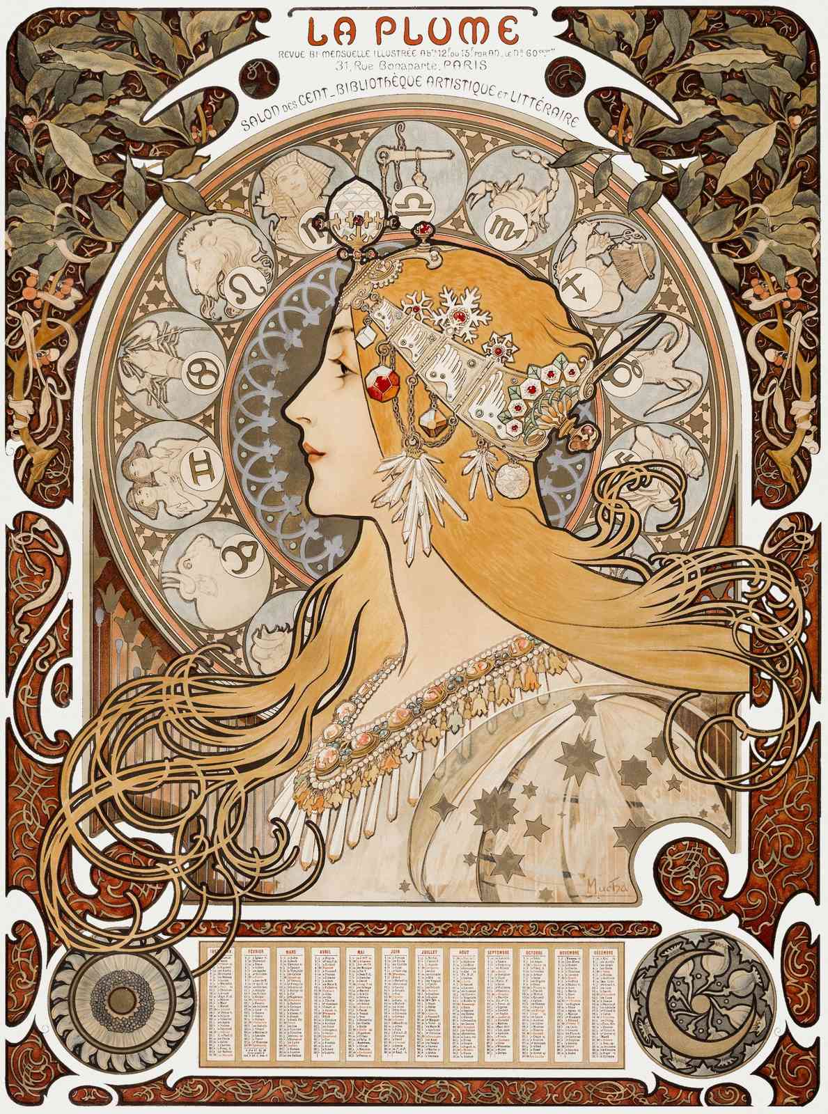 Art Nouveau Zodiac Woman Wall Art - Celestial Decor