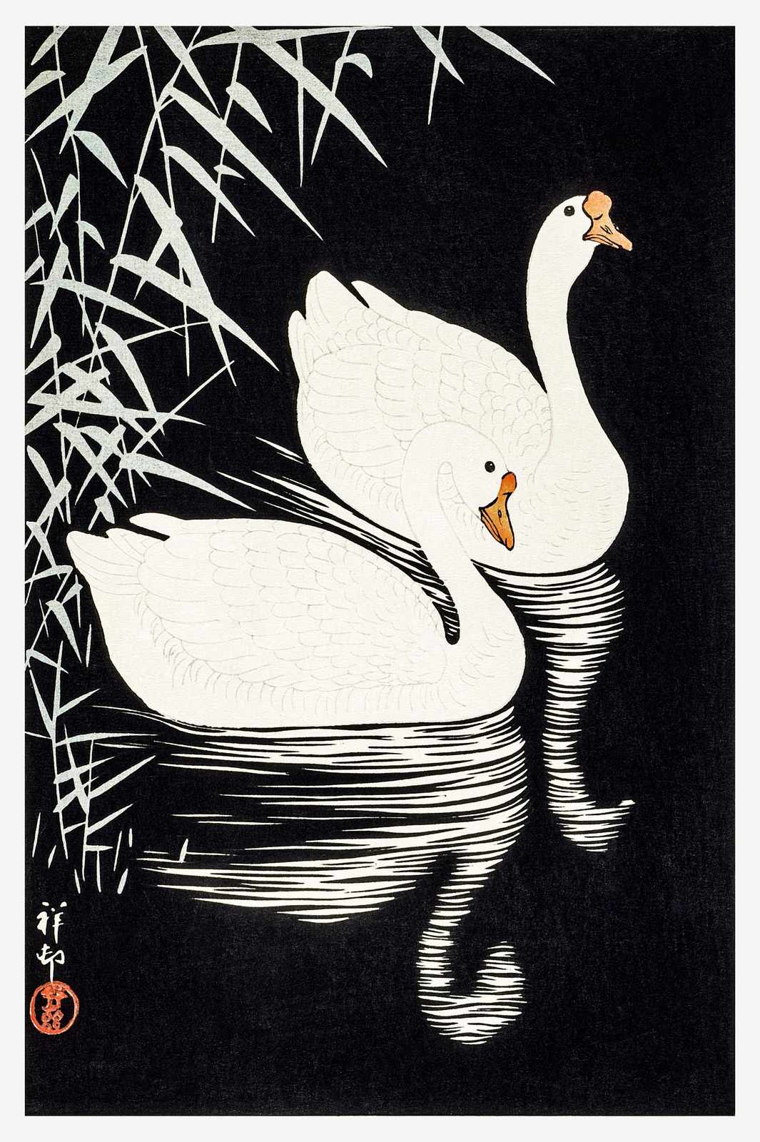 Elegant Swans Serene Pond Wall Art