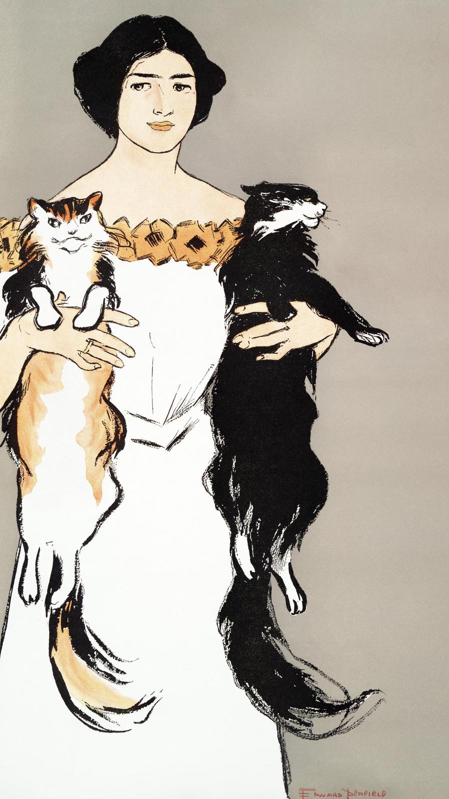 Elegant Woman with Cats Vintage Poster Wall Art