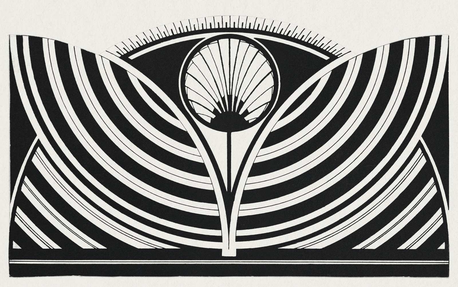 Art Deco Fan Burst Black & White Wall Art