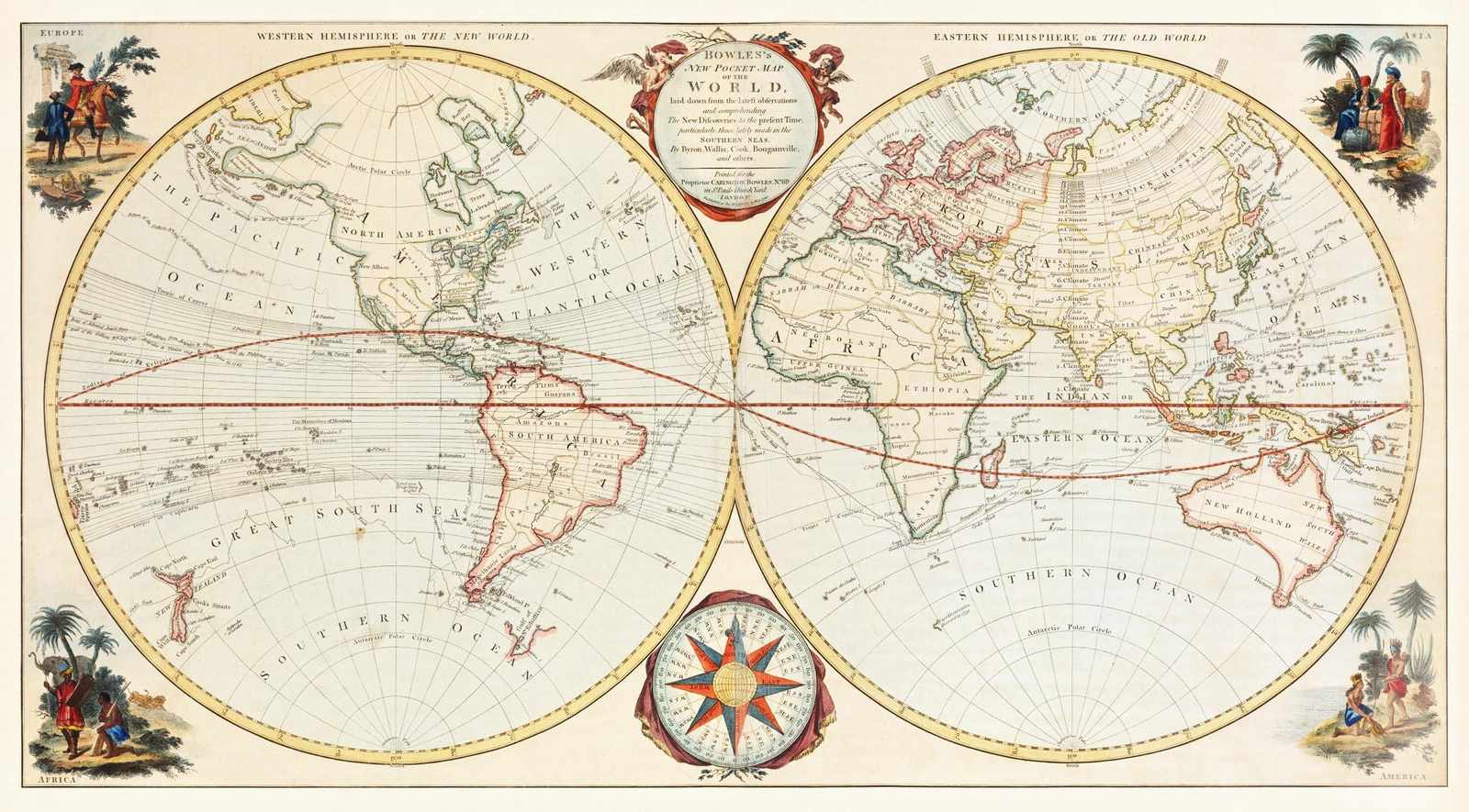 Vintage World Map Compass Rose Wall Art