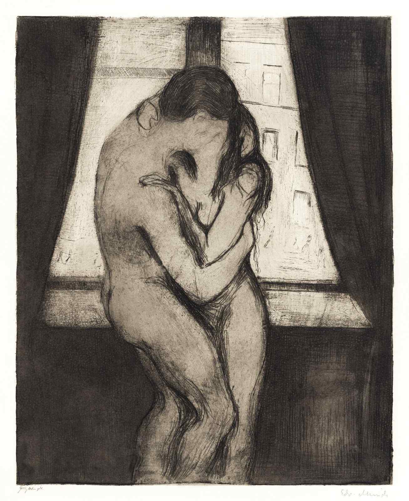 Passionate Embrace Vintage Etching Wall Art