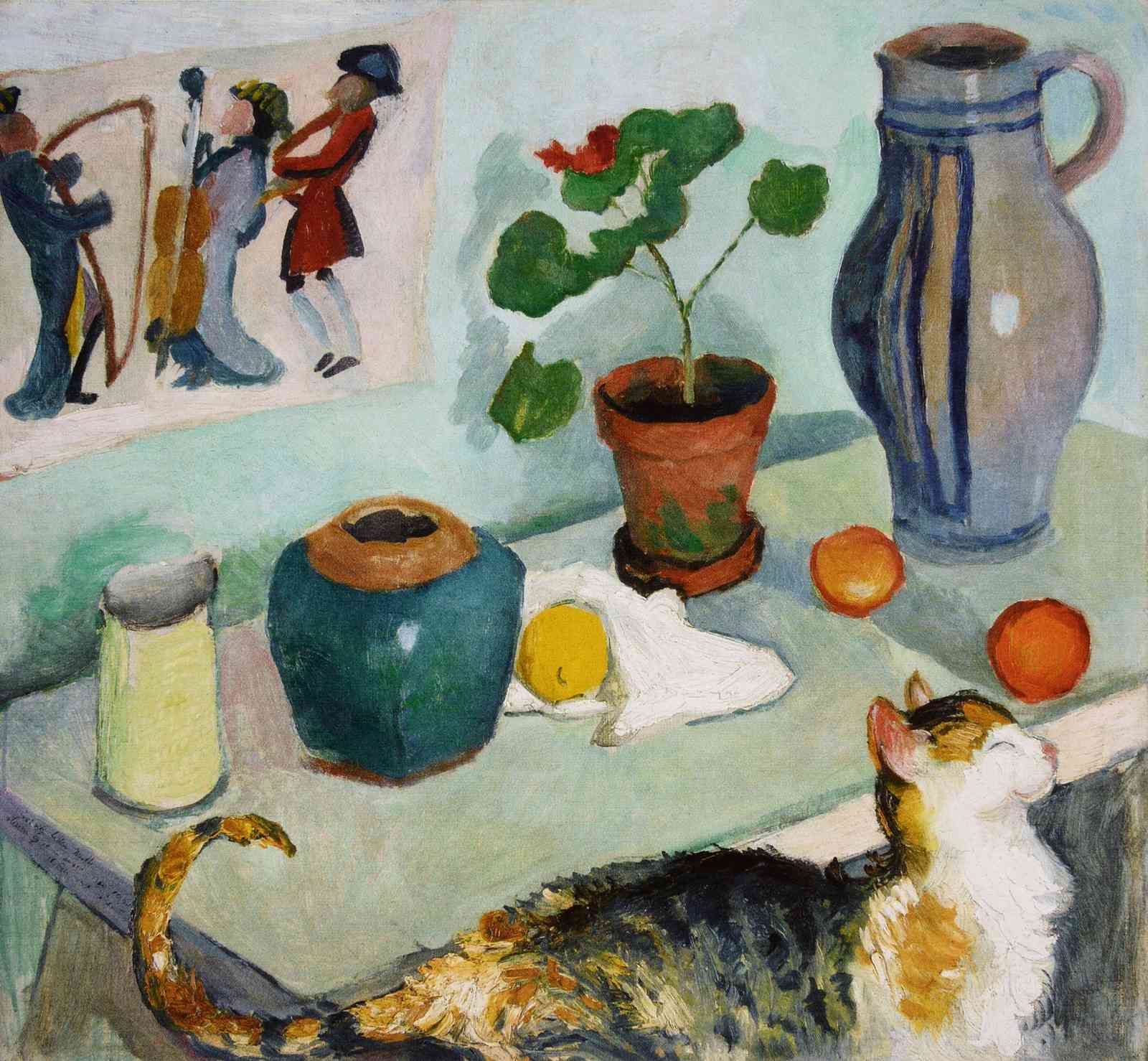 Vibrant Still Life with Cat Wall Art