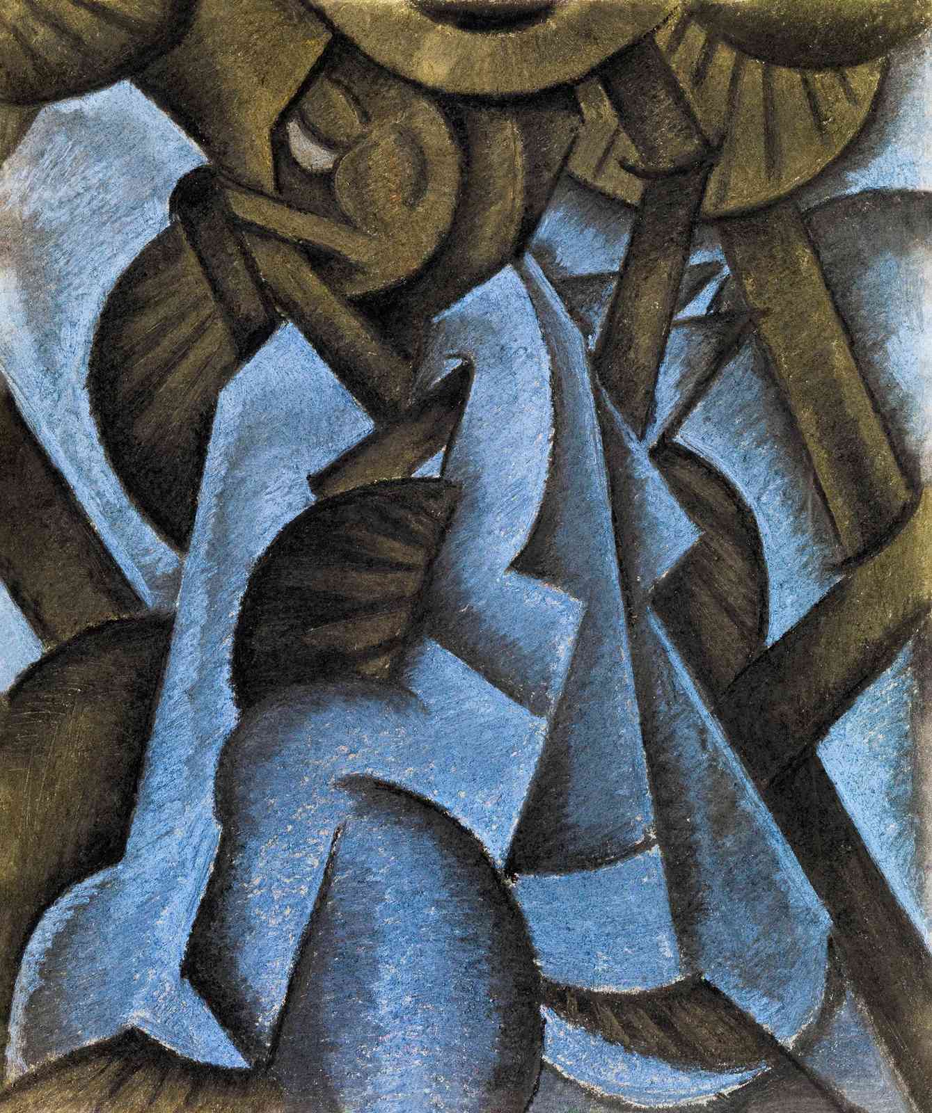 Abstract Blue & Brown Cubist Figure Wall Art