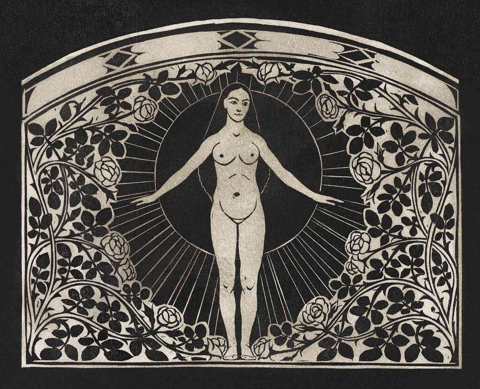 Art Nouveau Nude Rose Arch Wall Art
