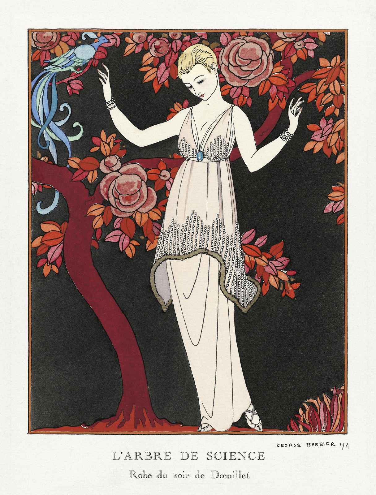 Art Deco Fashion Woman & Bird Wall Art