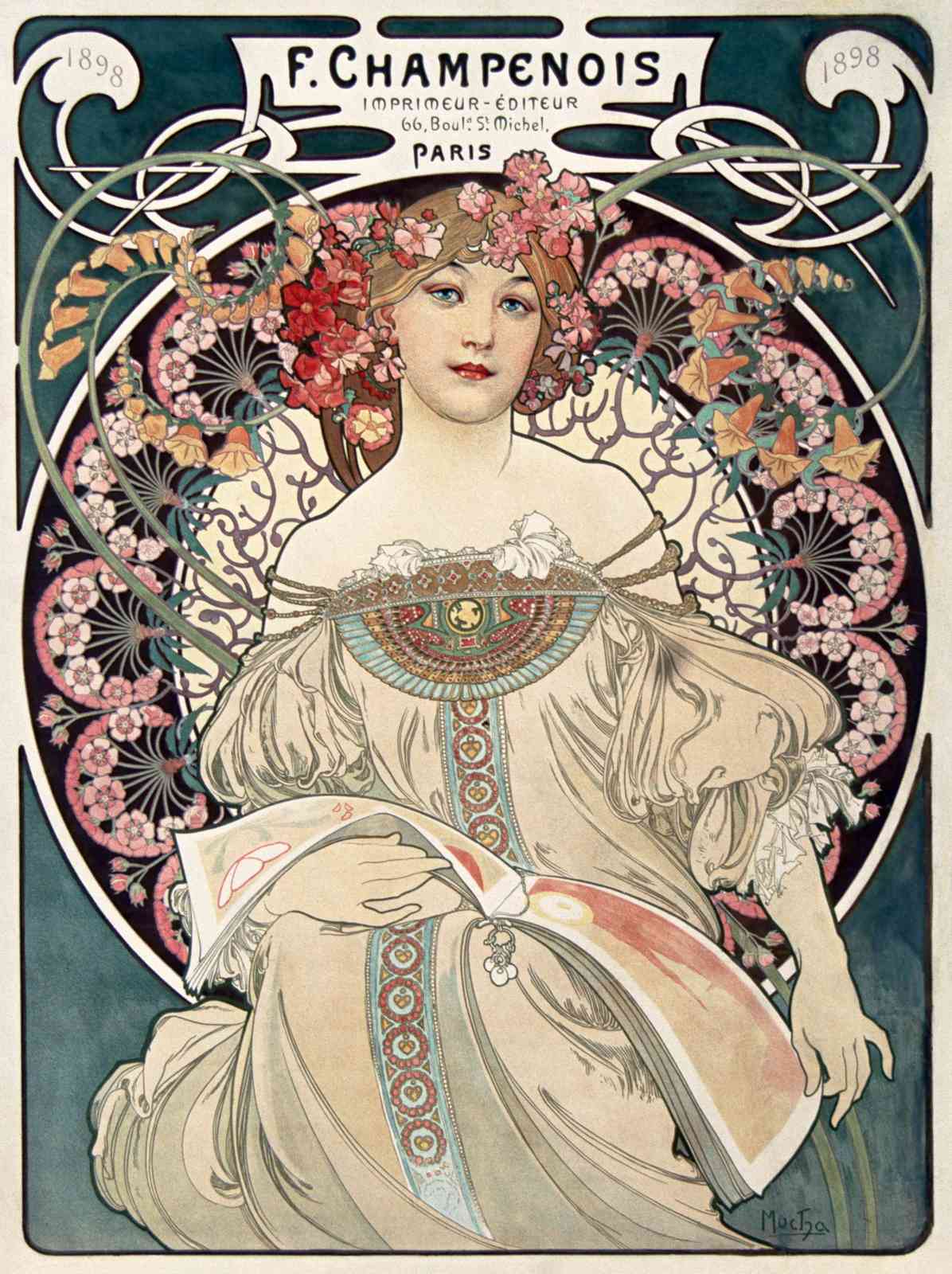 Art Nouveau Lady with Flowers Wall Art