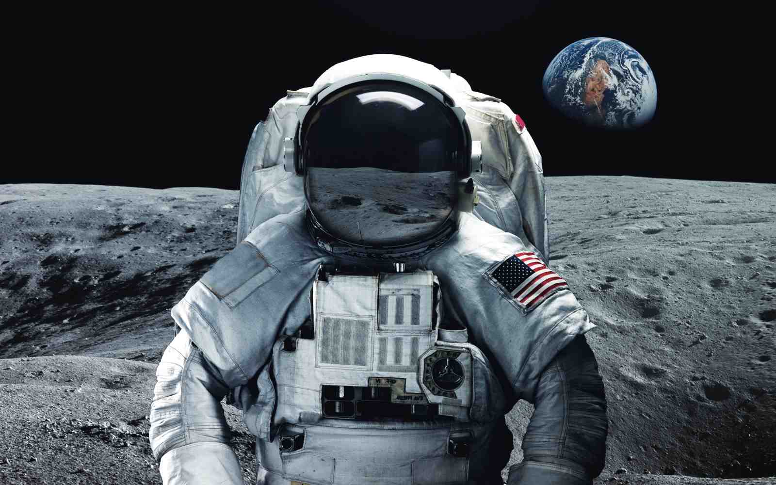 Astronaut on Moon Earth View Wall Art