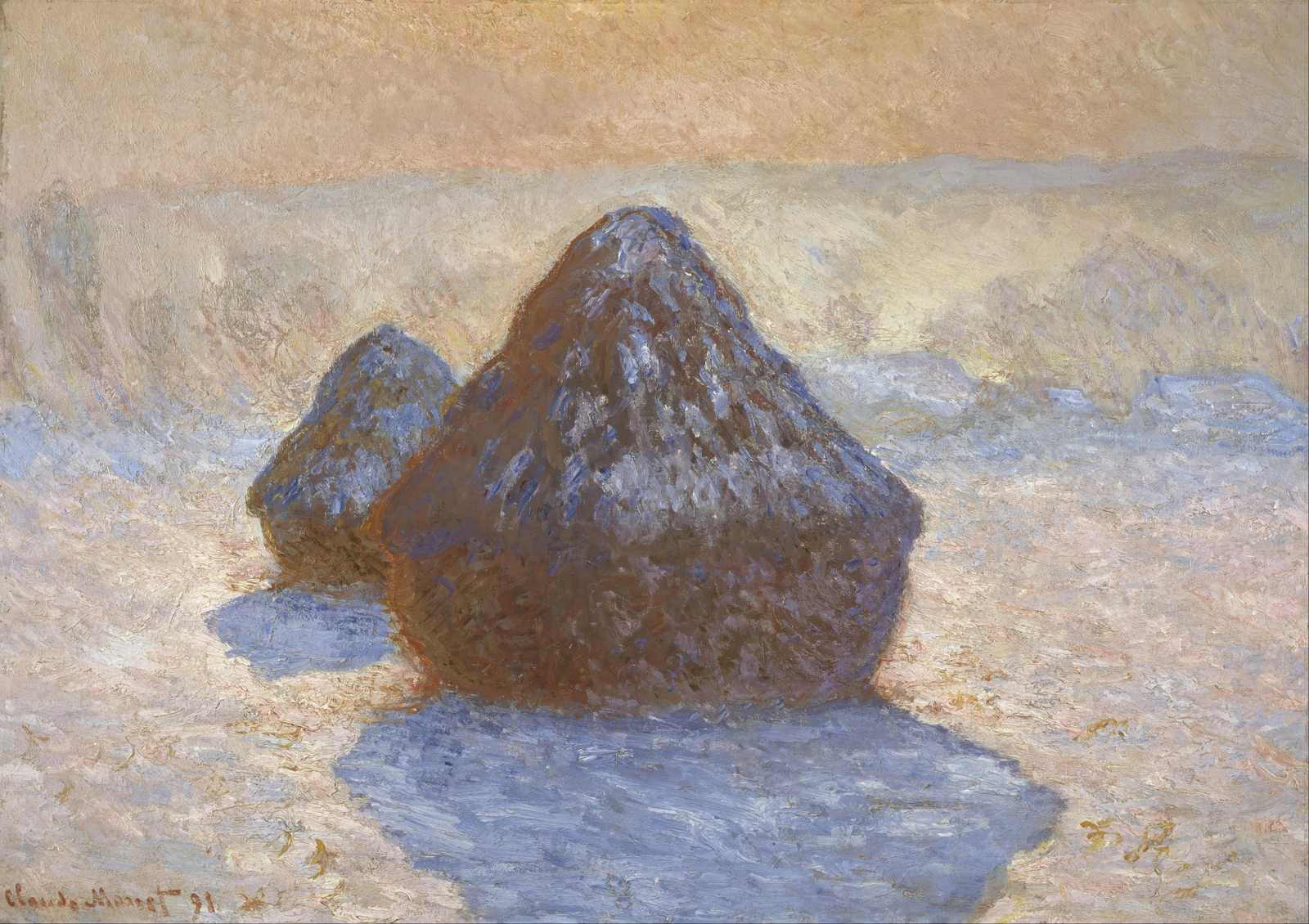 Monet Haystacks Winter Impressionist Wall Art