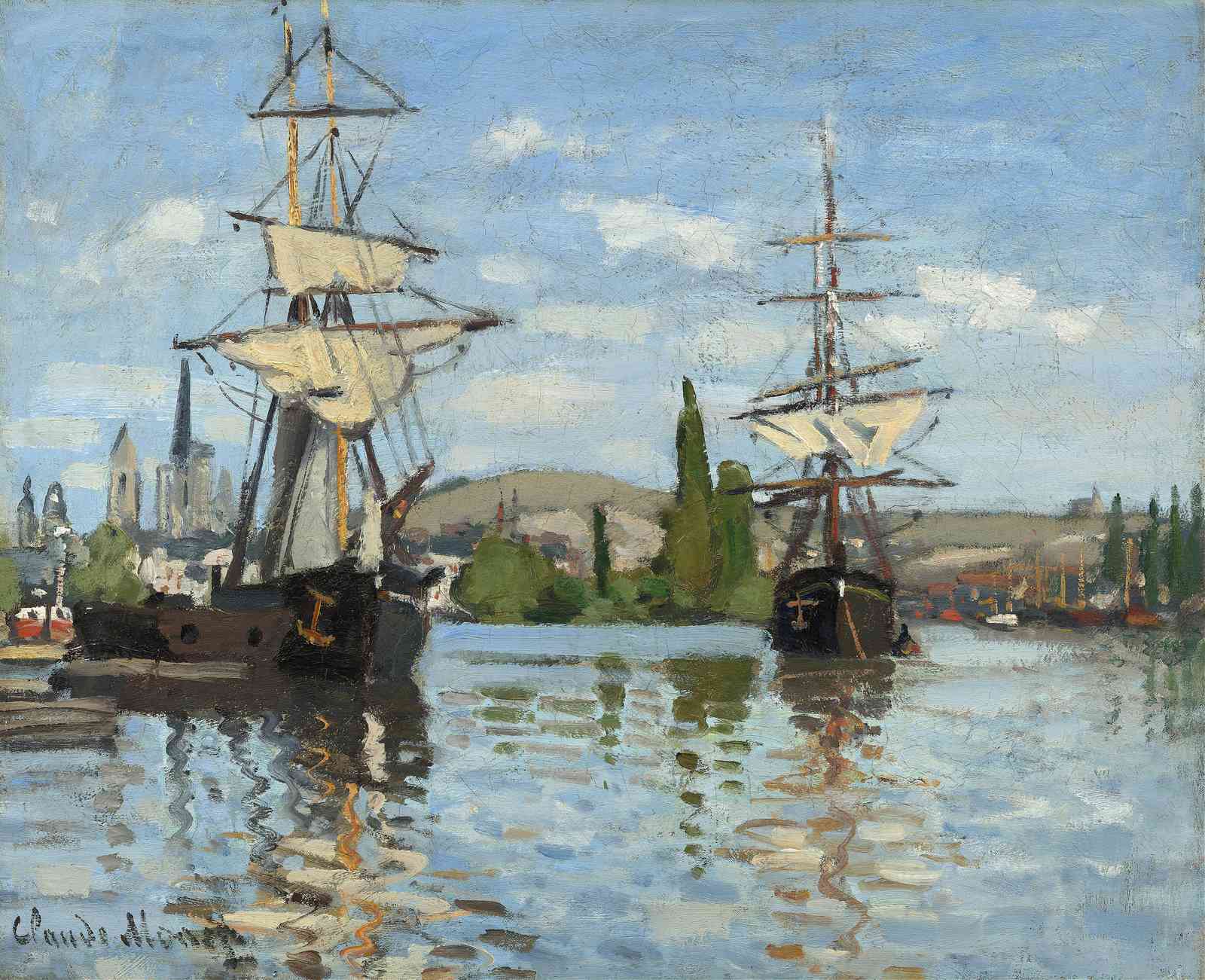 Impressionist Sailing Ships Water Reflection Wall Art