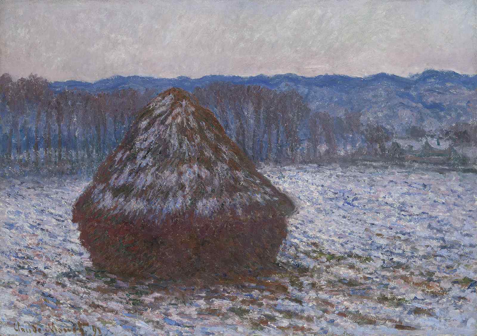 Monet Haystack Snow Landscape Wall Art