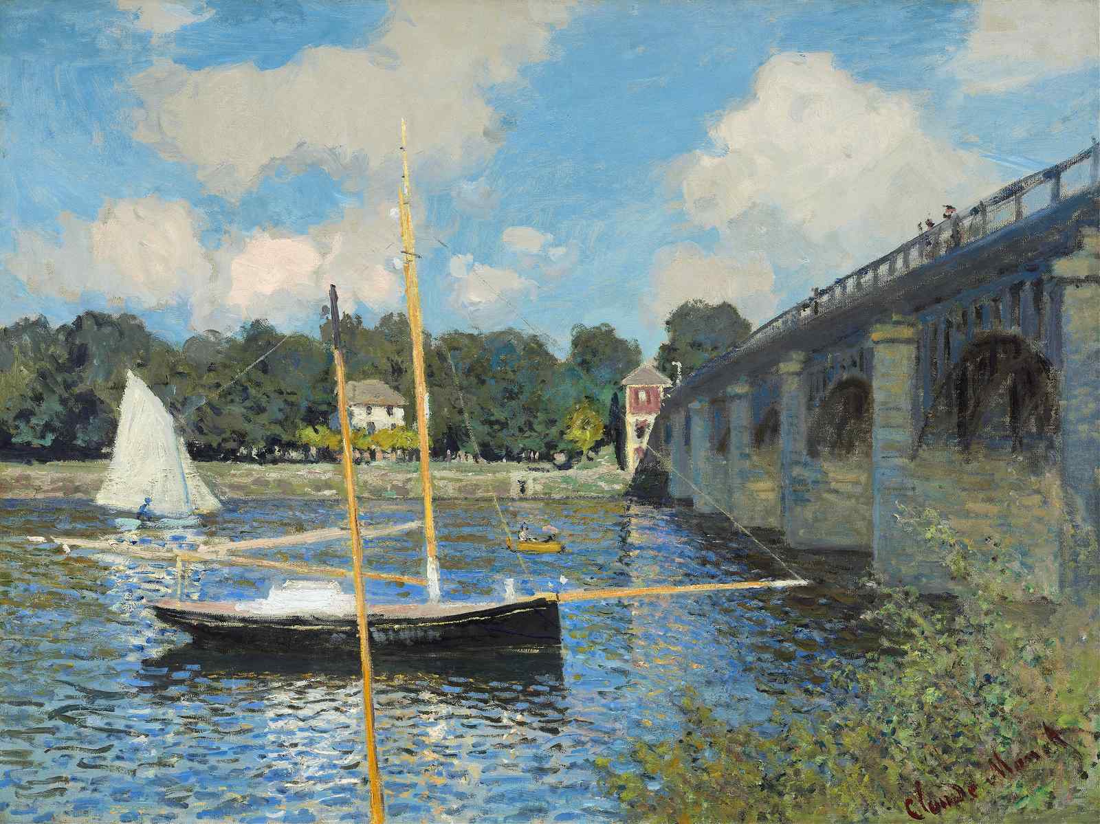 Impressionist River Scene Boats & Bridge Wall Art