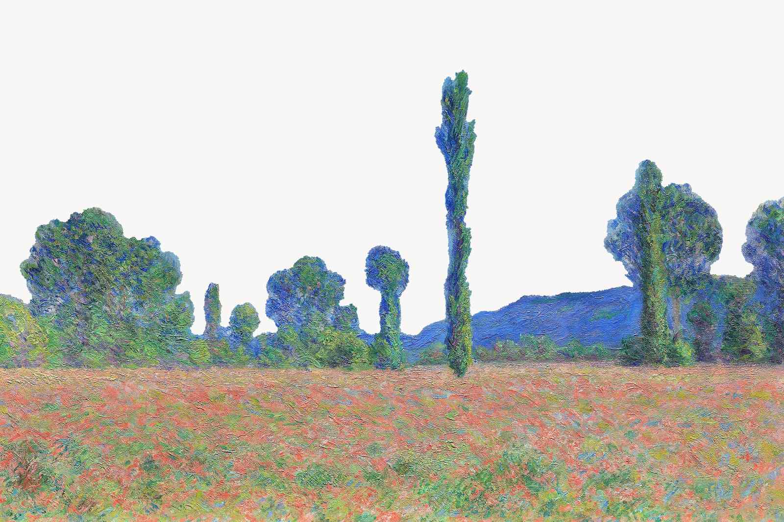 Impressionist Field of Poppies & Cypress Trees Wall Art