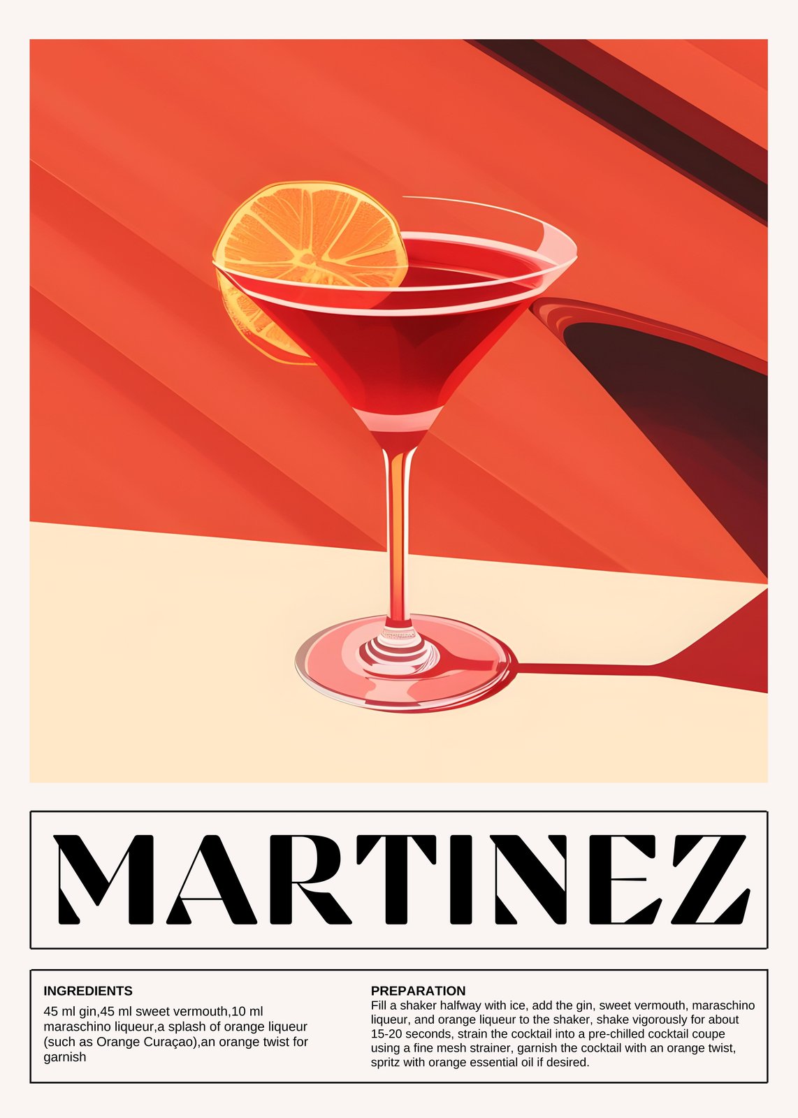 Vintage "Martinez" Cocktail Recipe Wall Art