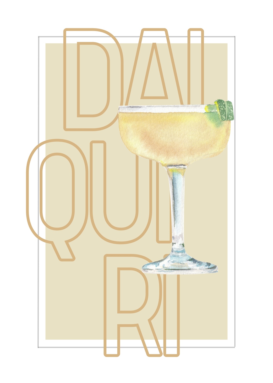Retro Daiquiri Cocktail Watercolor Wall Art