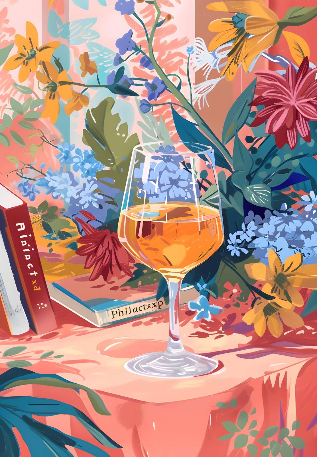 Vibrant Wine & Flowers Wall Art