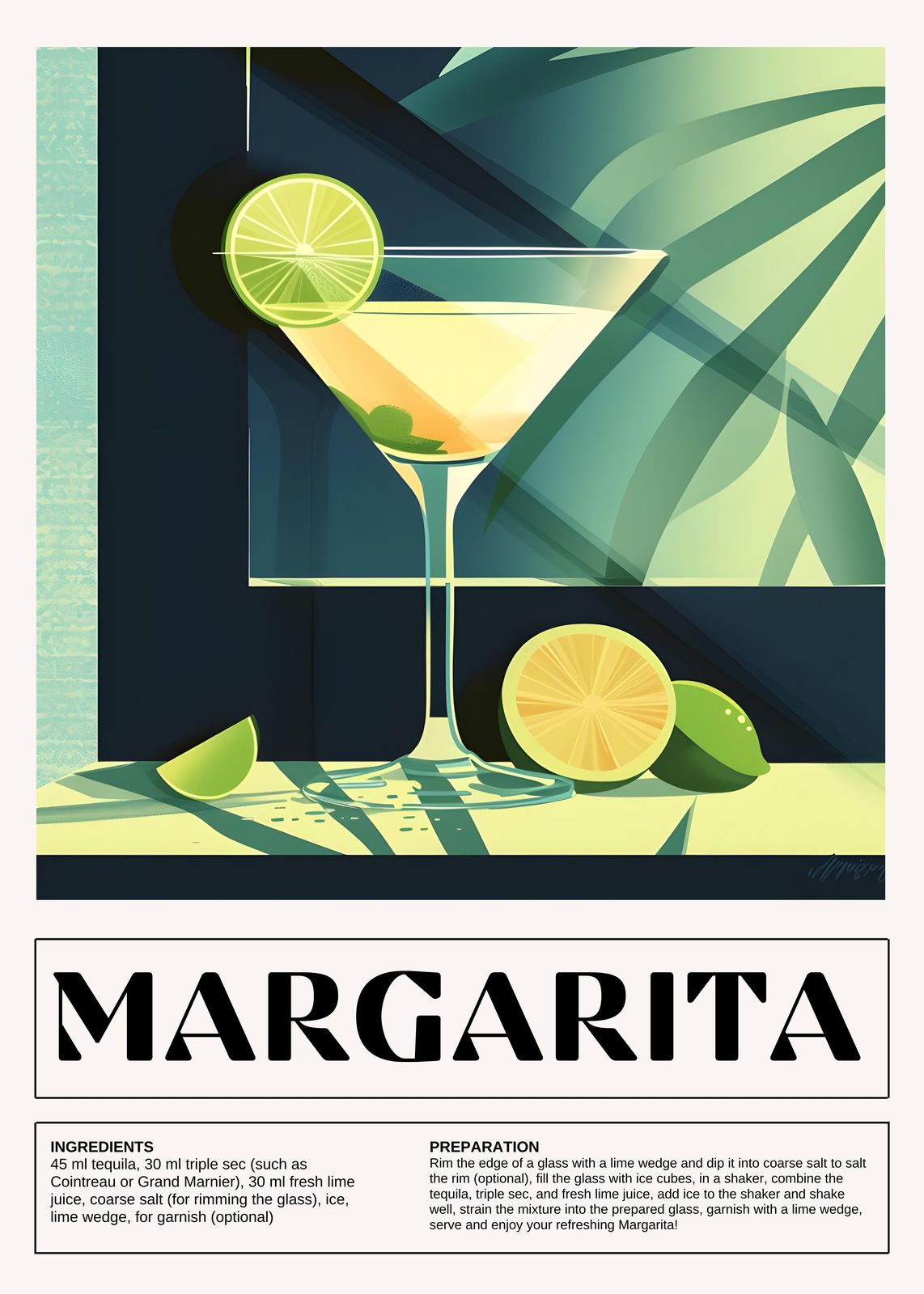 Retro Margarita Cocktail Art Wall Art
