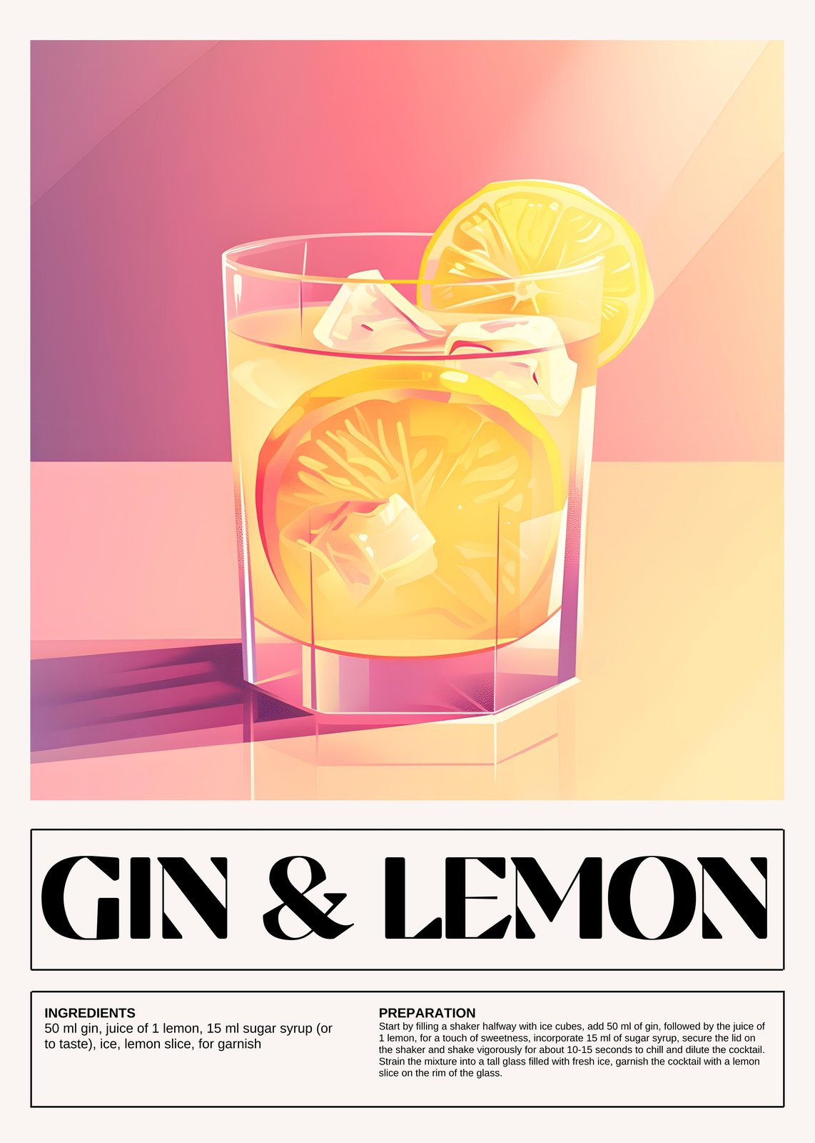 Vibrant Gin & Lemon Cocktail Wall Art