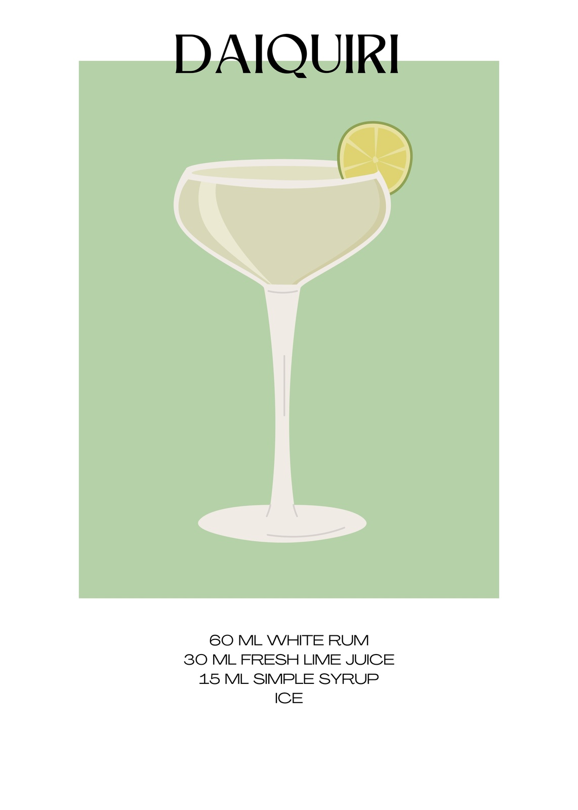 Minimalist Daiquiri Cocktail Recipe Wall Art