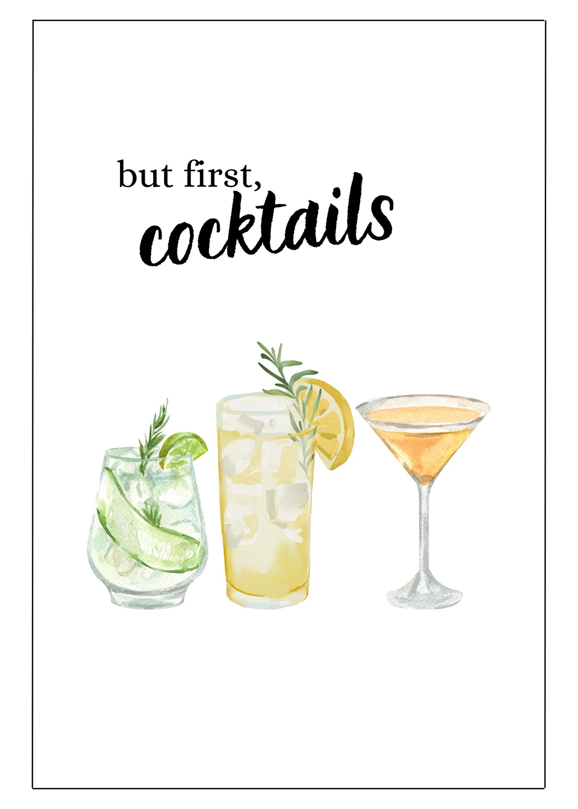 But First, Cocktails Watercolor Bar Art Wall Art