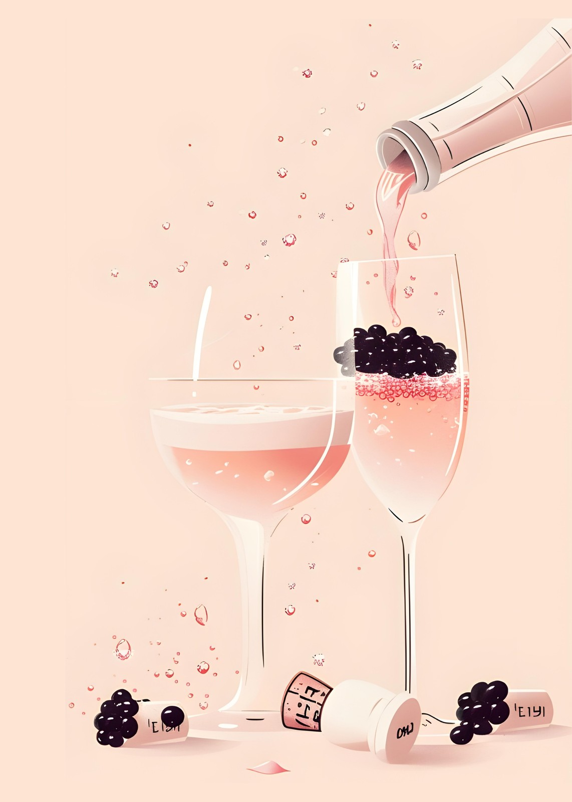 Elegant Rosé Bubbles Champagne Wall Art