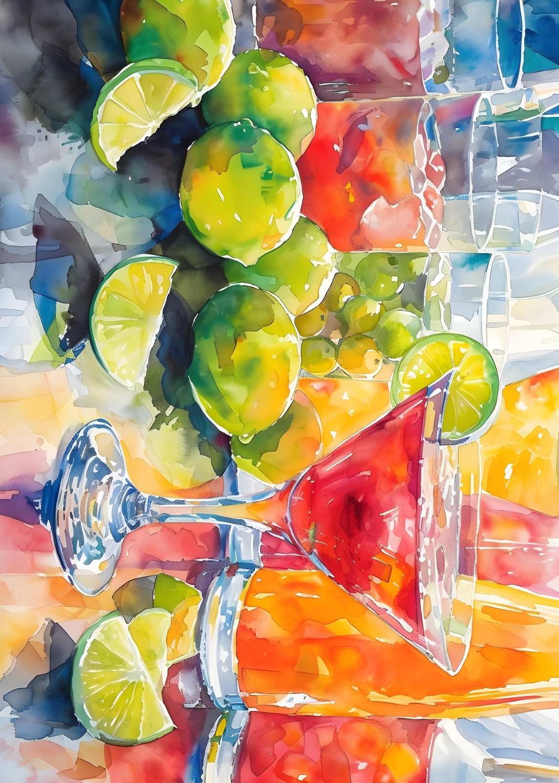 Vibrant Citrus Cocktail Watercolor Wall Art