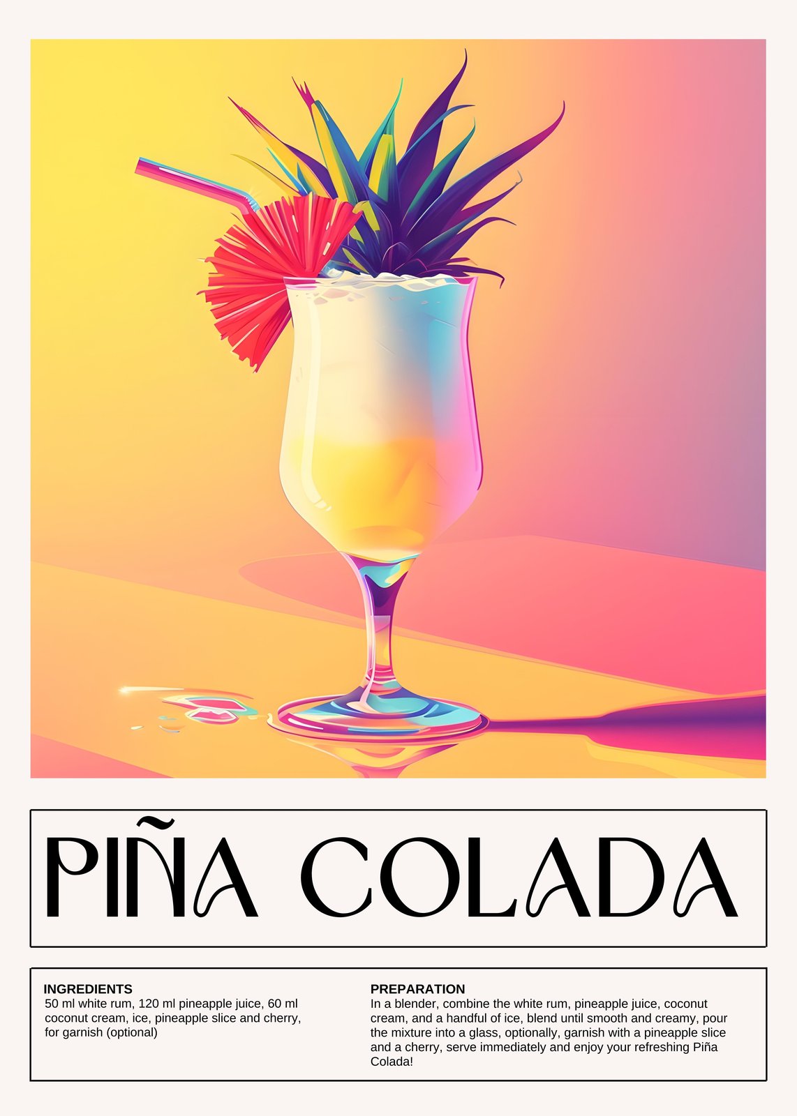 Vibrant Piña Colada Cocktail Wall Art