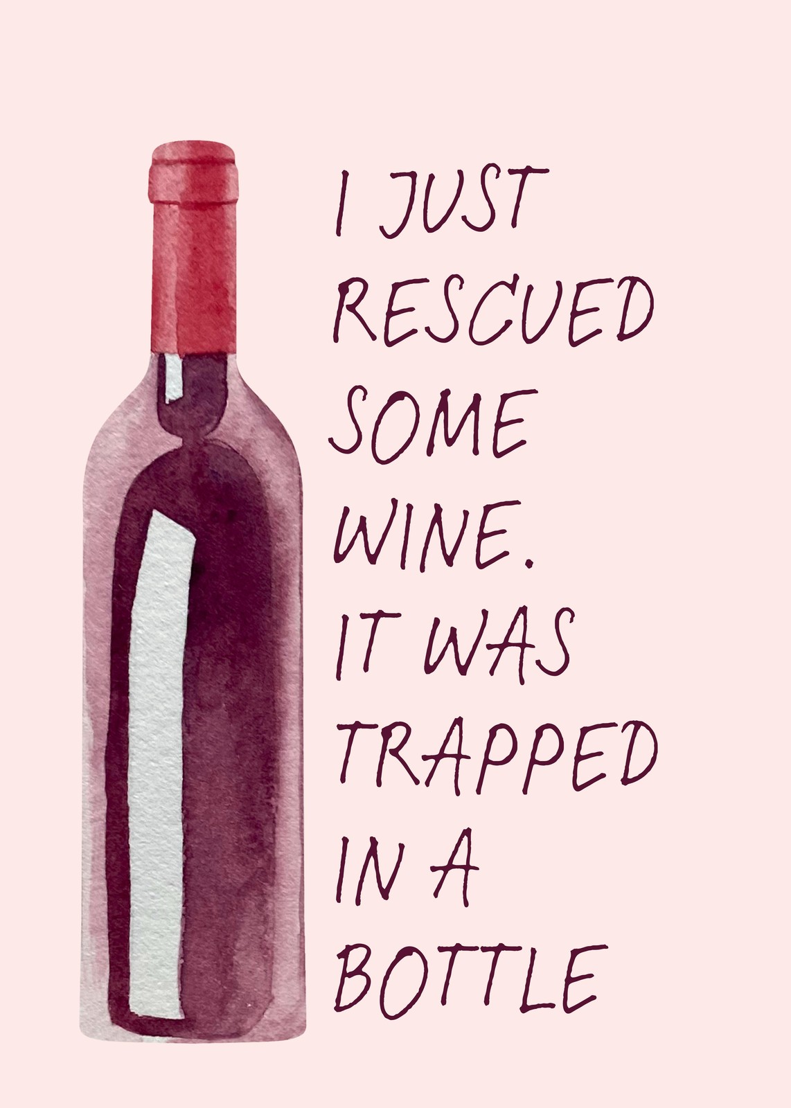 Wine Rescue Funny Quote Watercolor Wall Art