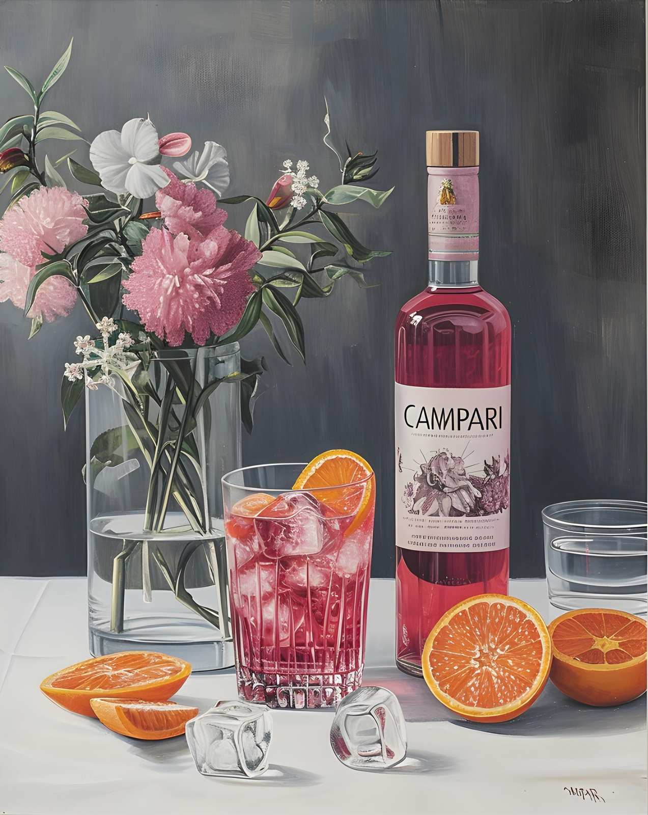 Campari Negroni & Flowers Wall Art