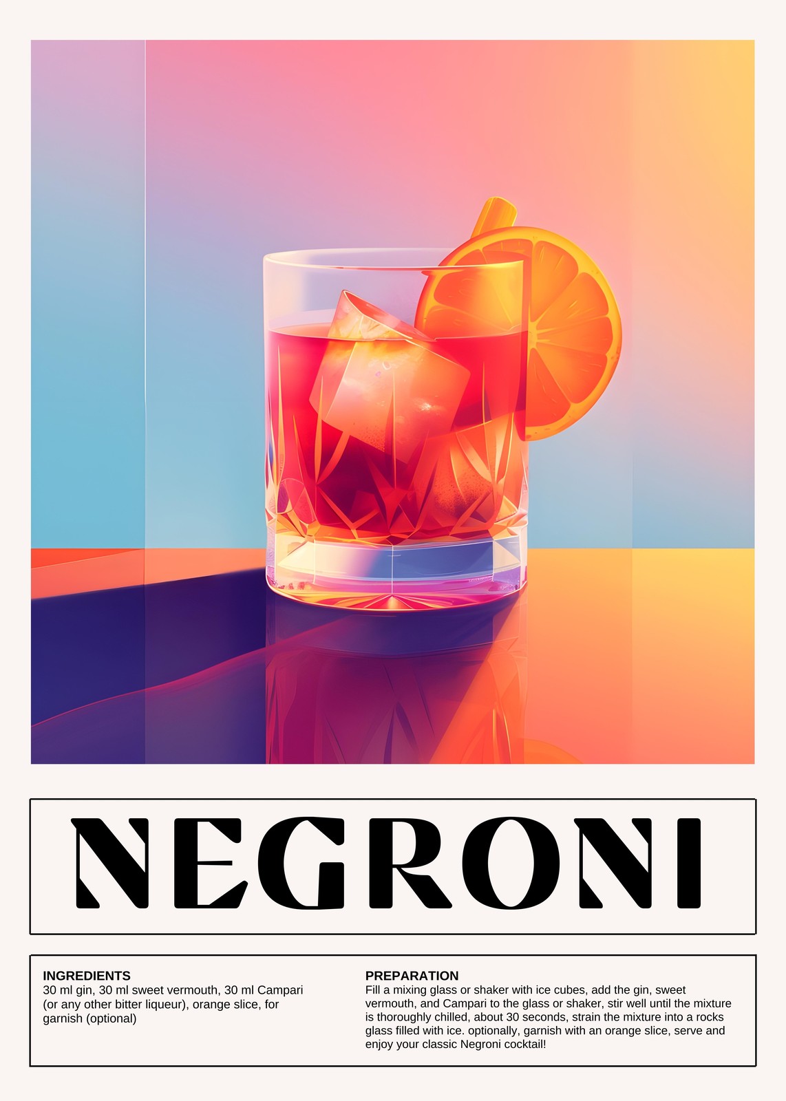 Modern Negroni Cocktail Art Wall Art