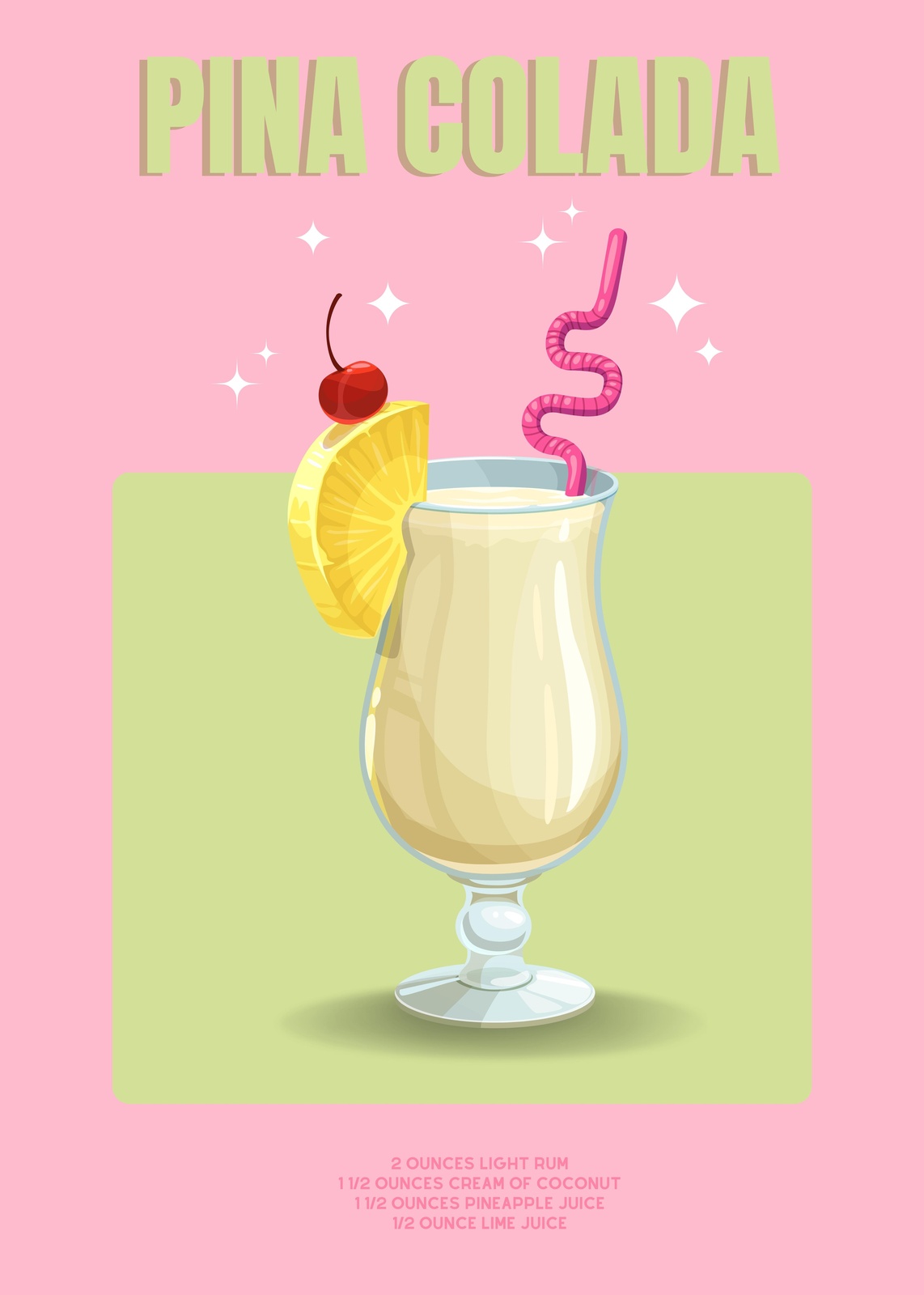 Tropical Pina Colada Cocktail Recipe Wall Art