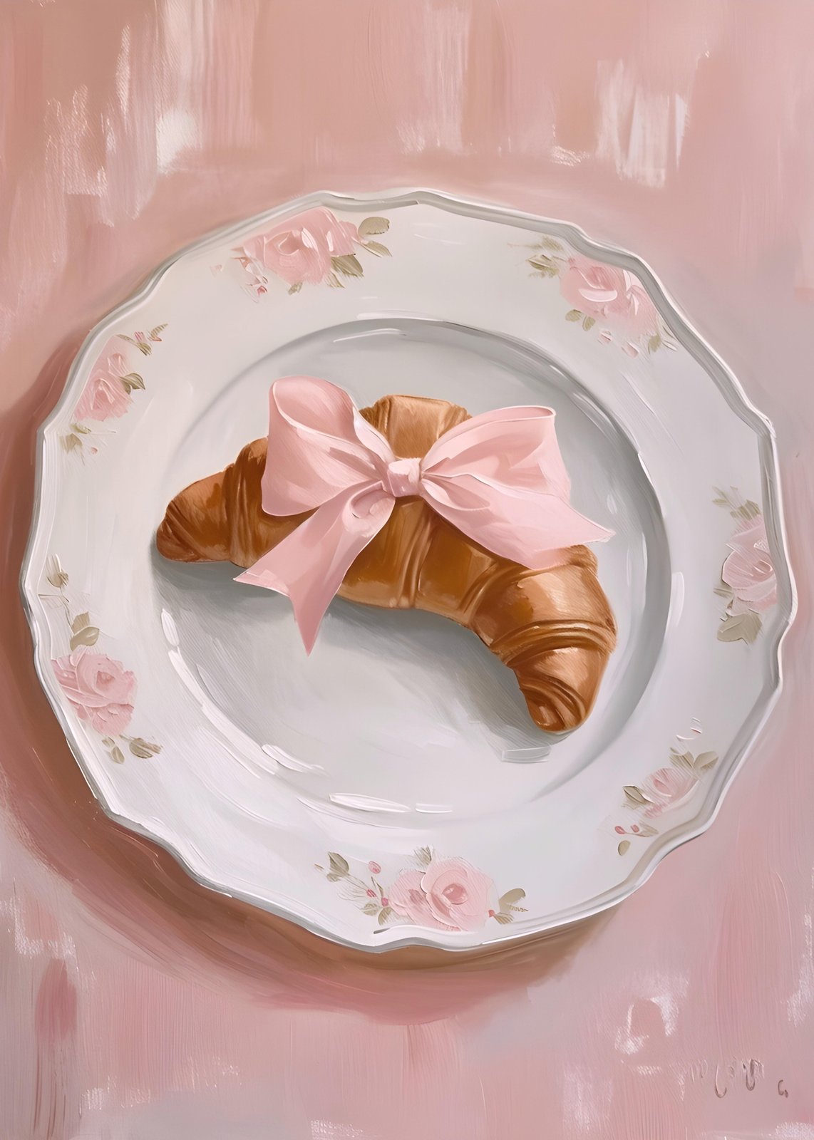 French Croissant & Roses Wall Art