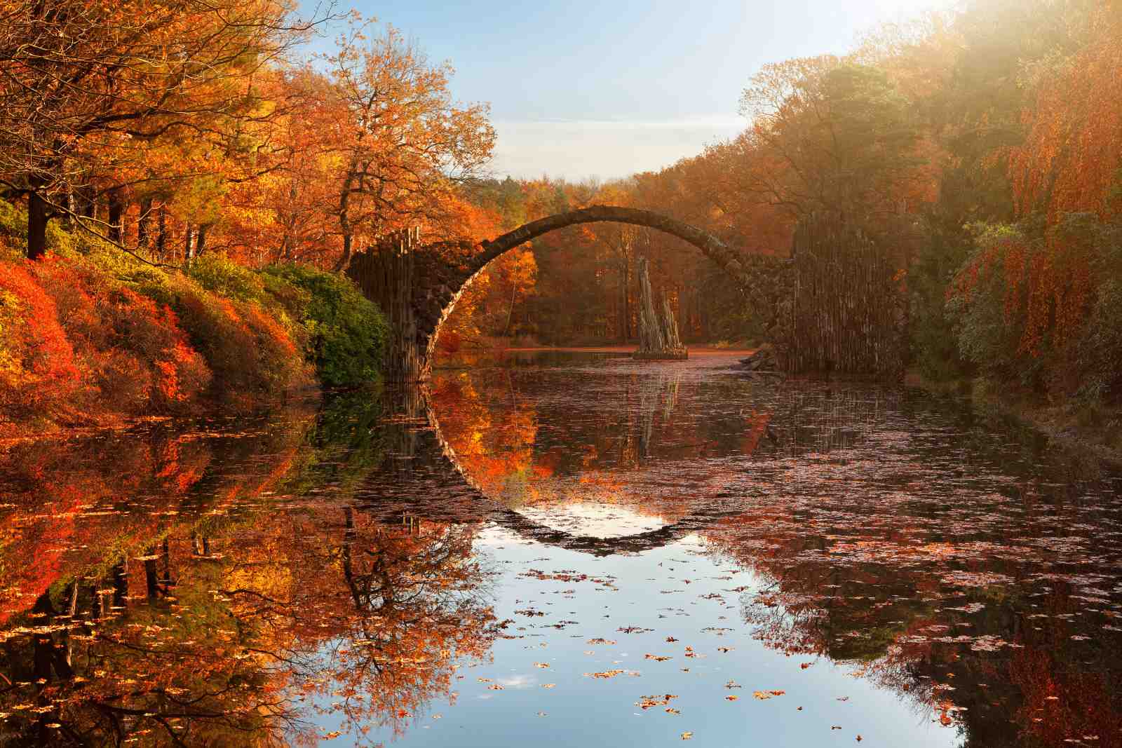 Magical Autumn Bridge Reflection Wall Art